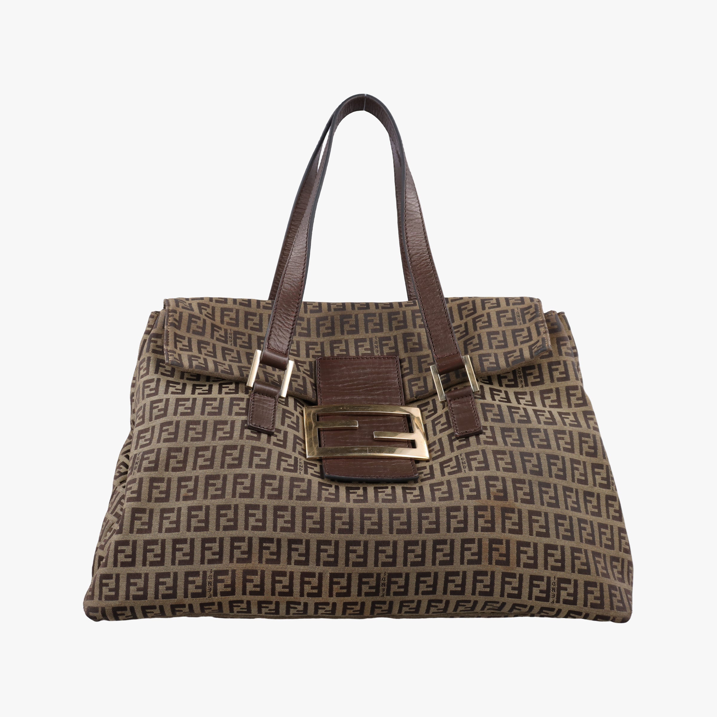 Pre-owned Fendi Zucchino Brown canvas×leather 8BN188 shoulderbag | stylenewstar