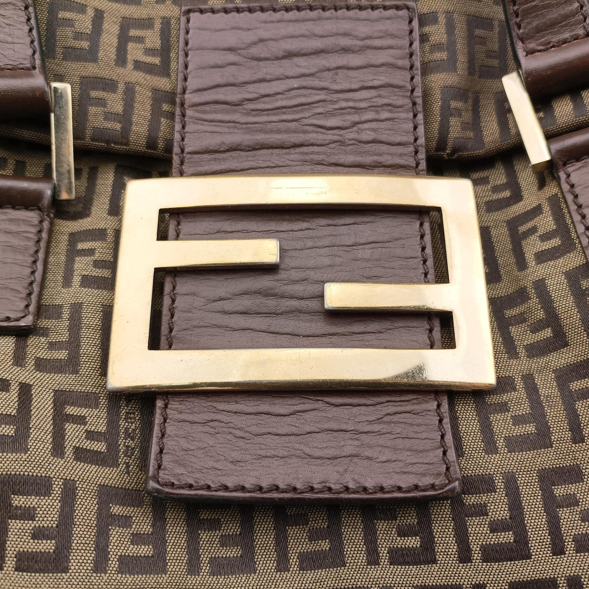 Pre-owned Fendi Zucchino Brown canvas×leather 8BN188 shoulderbag | stylenewstar