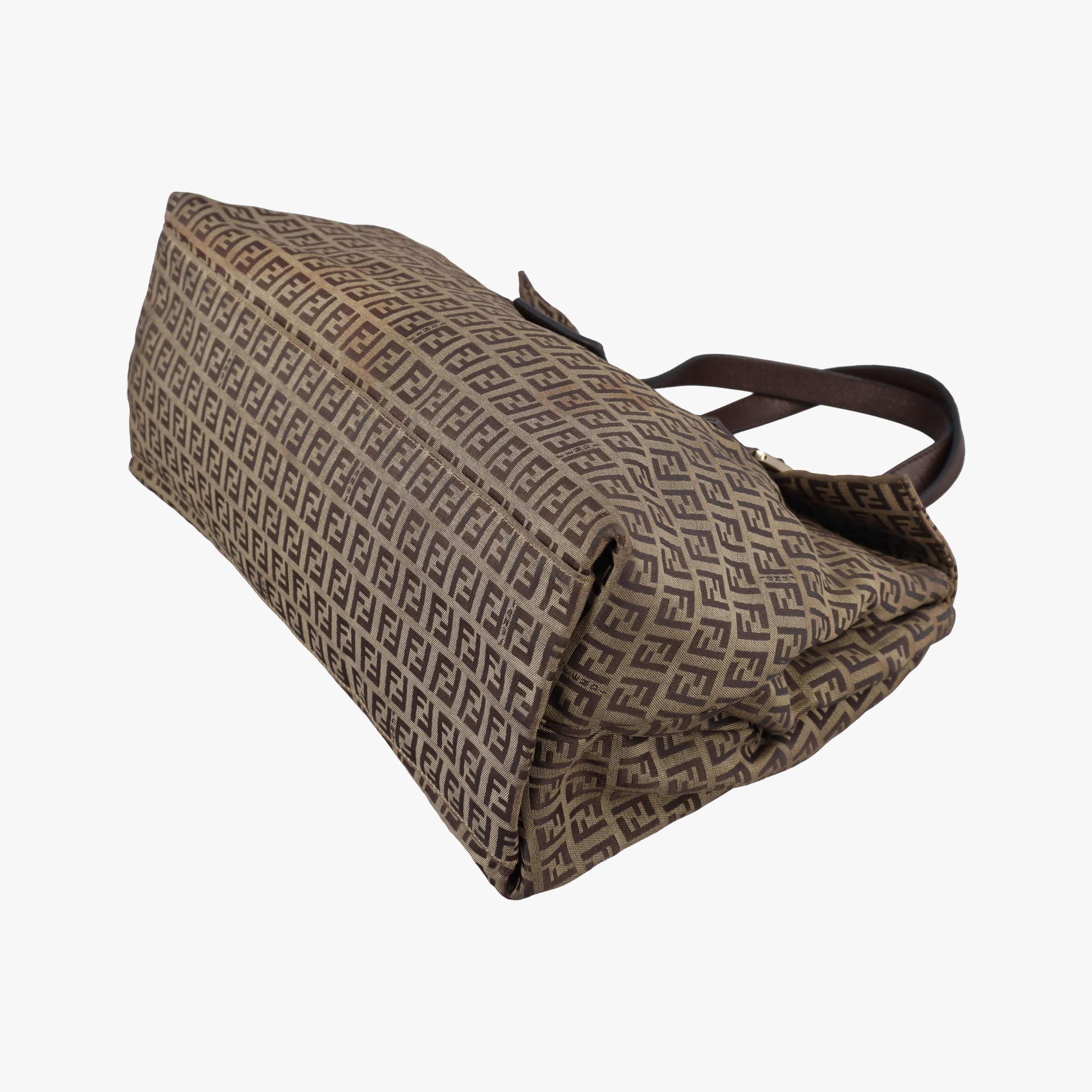 Pre-owned Fendi Zucchino Brown canvas×leather 8BN188 shoulderbag | stylenewstar