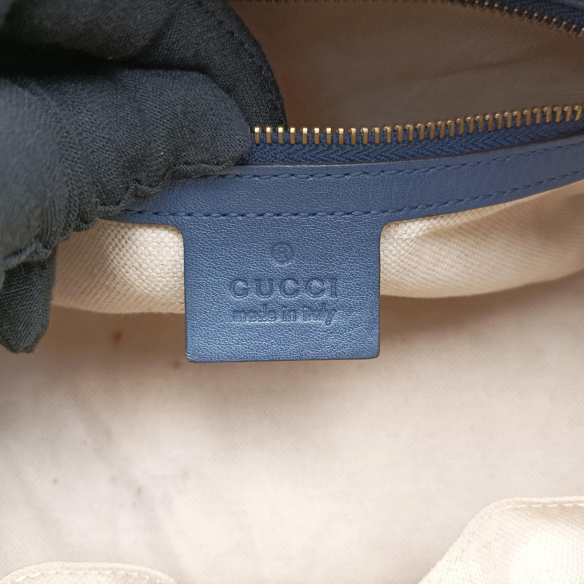 Pre-owned Gucci Sherry Line beigex blue xmulti canvas×leather 269876 shoulderbag | stylenewstar