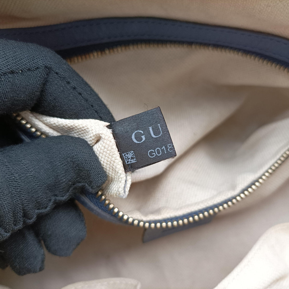 Pre-owned Gucci Sherry Line beigex blue xmulti canvas×leather 269876 shoulderbag | stylenewstar