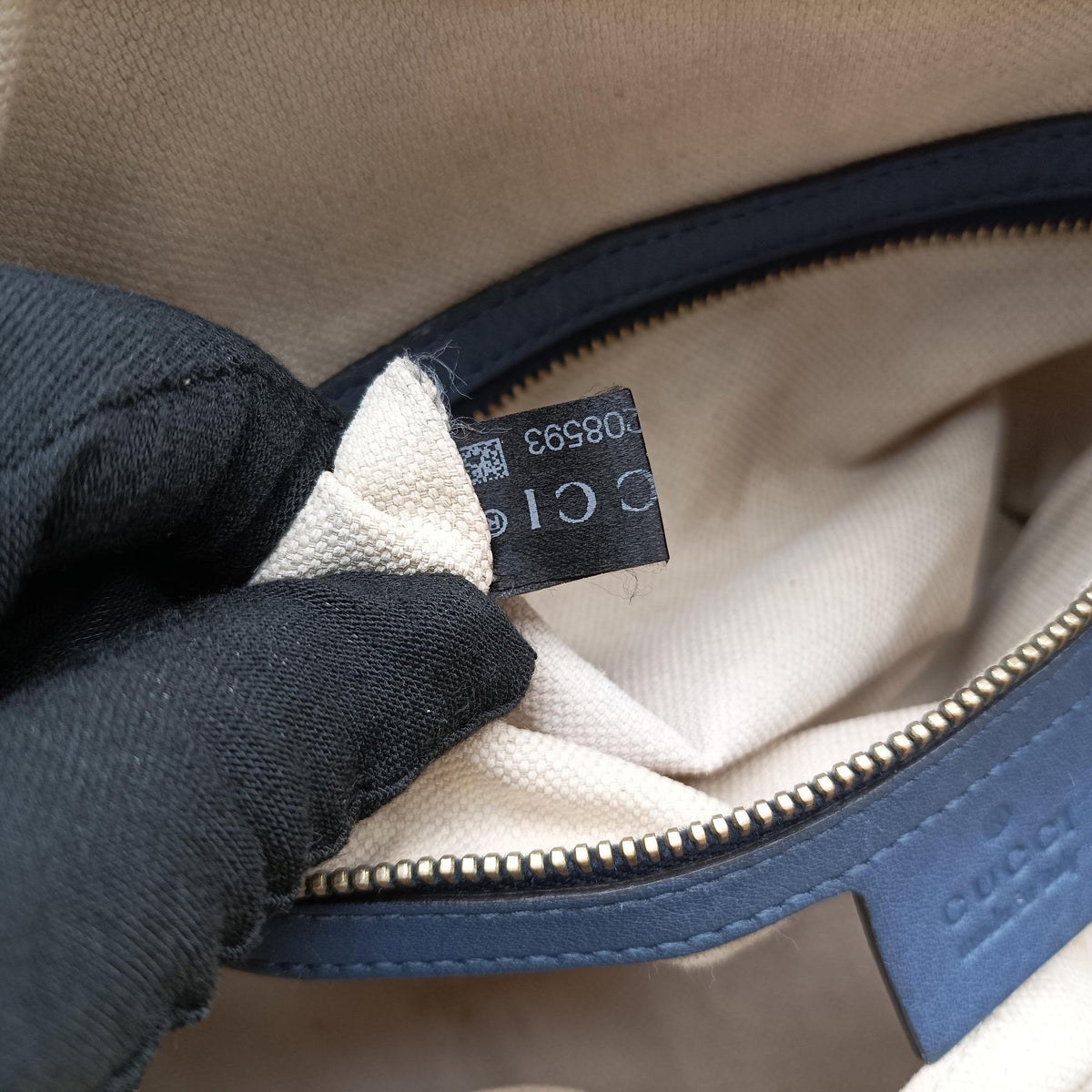 Pre-owned Gucci Sherry Line beigex blue xmulti canvas×leather 269876 shoulderbag | stylenewstar