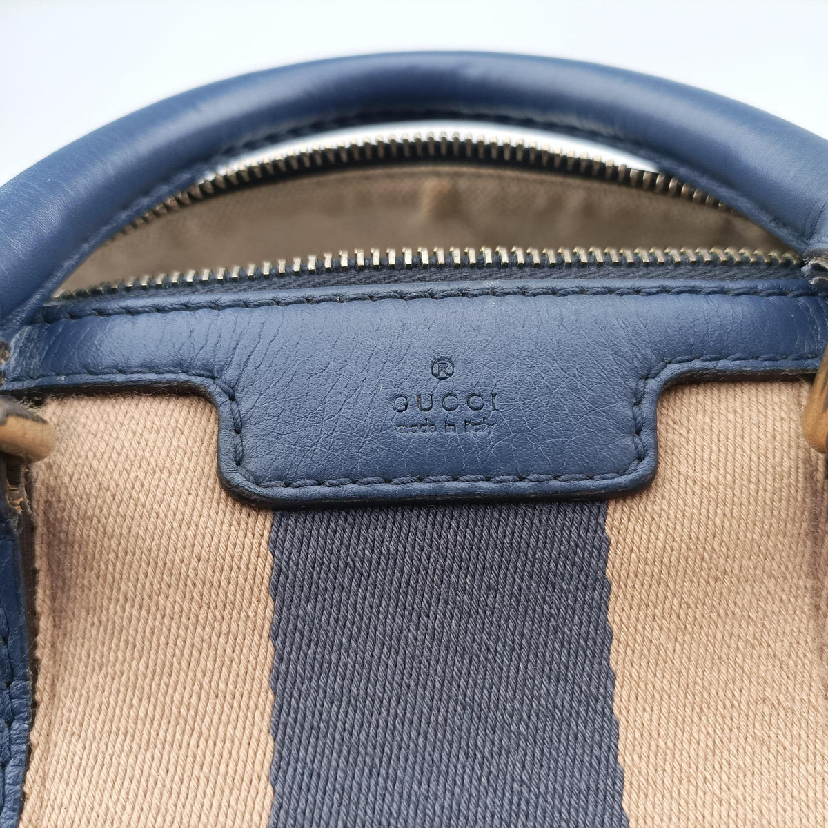 Pre-owned Gucci Sherry Line beigex blue xmulti canvas×leather 269876 shoulderbag | stylenewstar