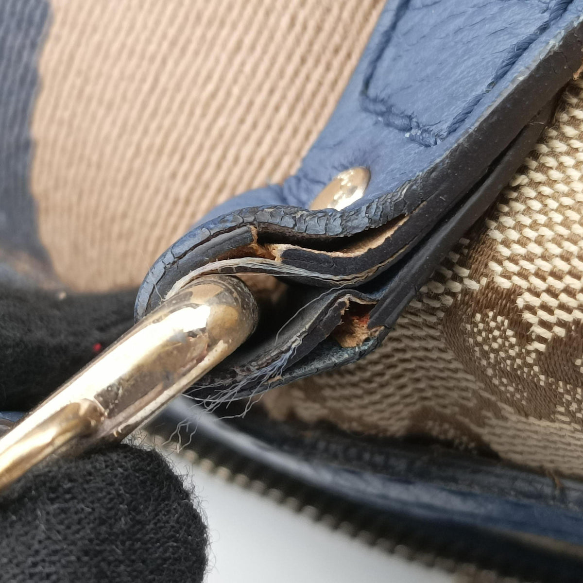 Pre-owned Gucci Sherry Line beigex blue xmulti canvas×leather 269876 shoulderbag | stylenewstar