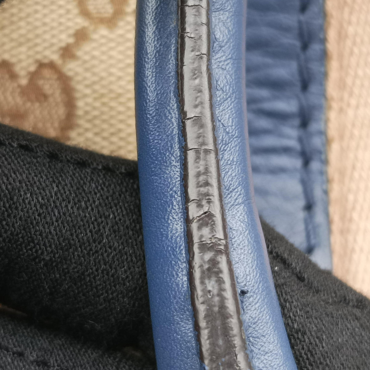 Pre-owned Gucci Sherry Line beigex blue xmulti canvas×leather 269876 shoulderbag | stylenewstar