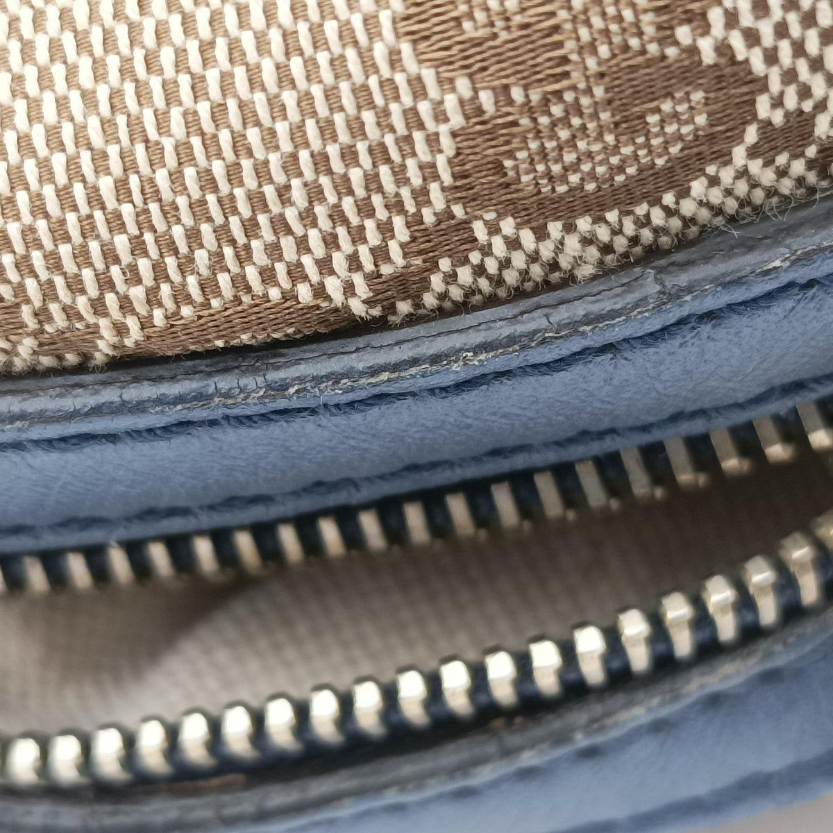 Pre-owned Gucci Sherry Line beigex blue xmulti canvas×leather 269876 shoulderbag | stylenewstar