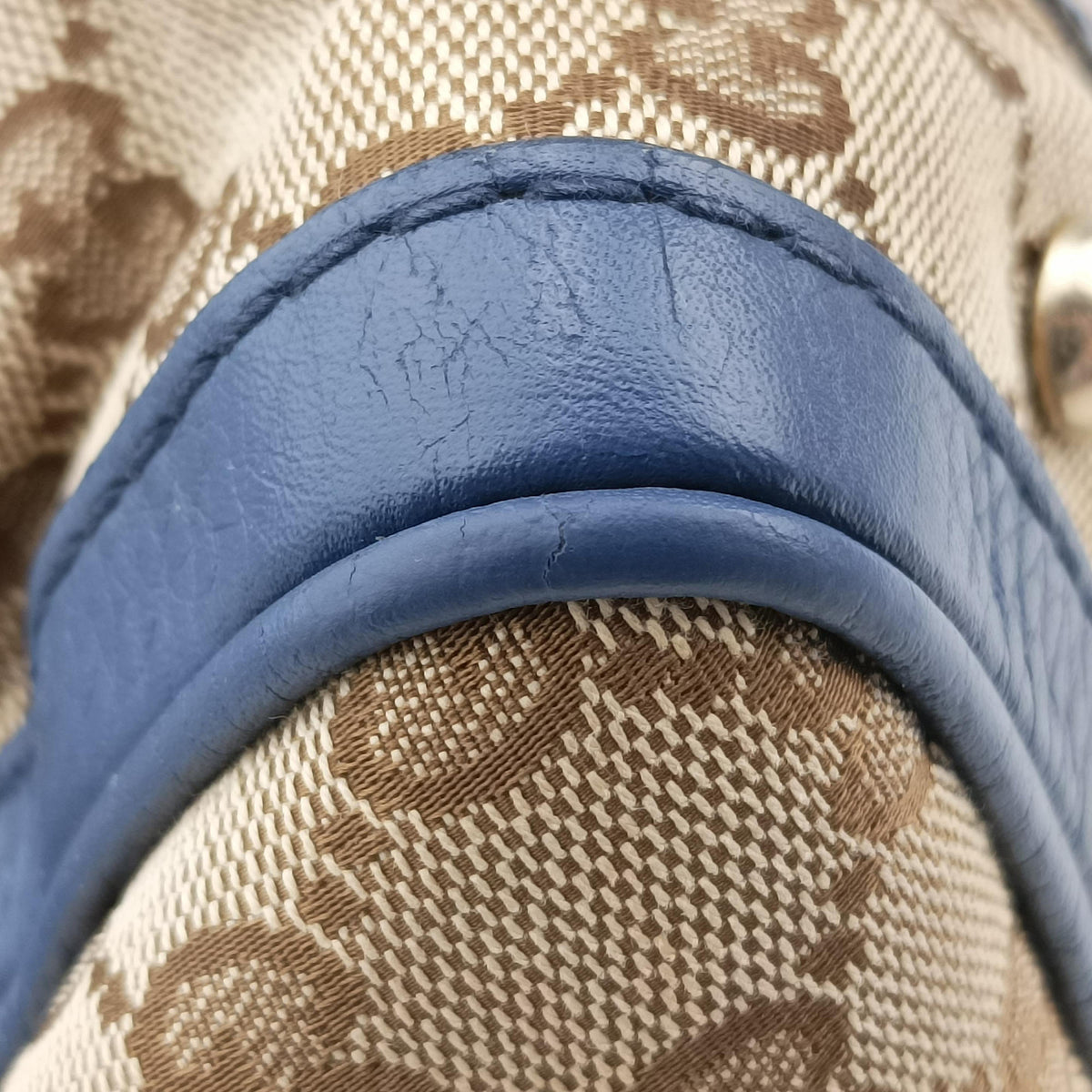 Pre-owned Gucci Sherry Line beigex blue xmulti canvas×leather 269876 shoulderbag | stylenewstar