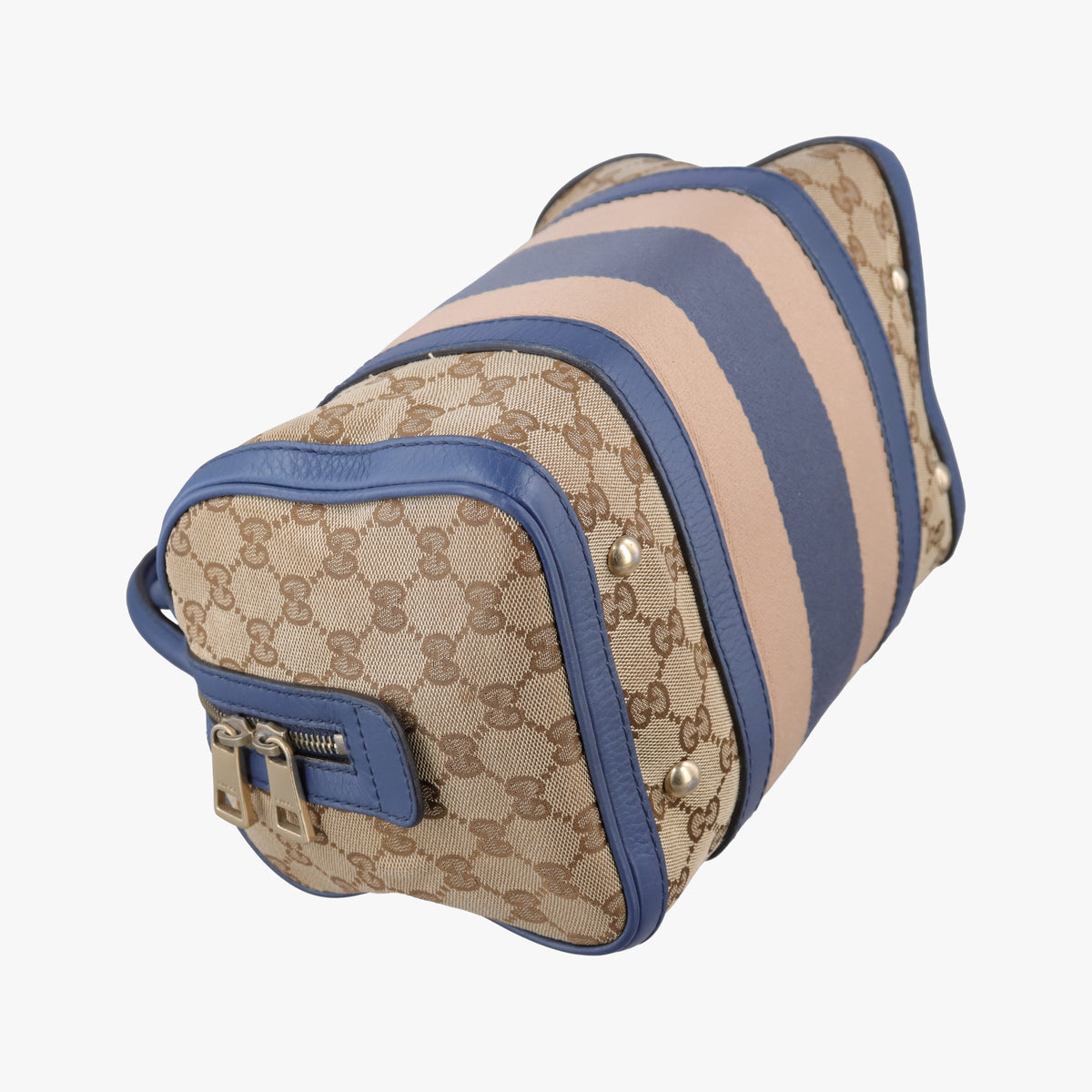Pre-owned Gucci Sherry Line beigex blue xmulti canvas×leather 269876 shoulderbag | stylenewstar