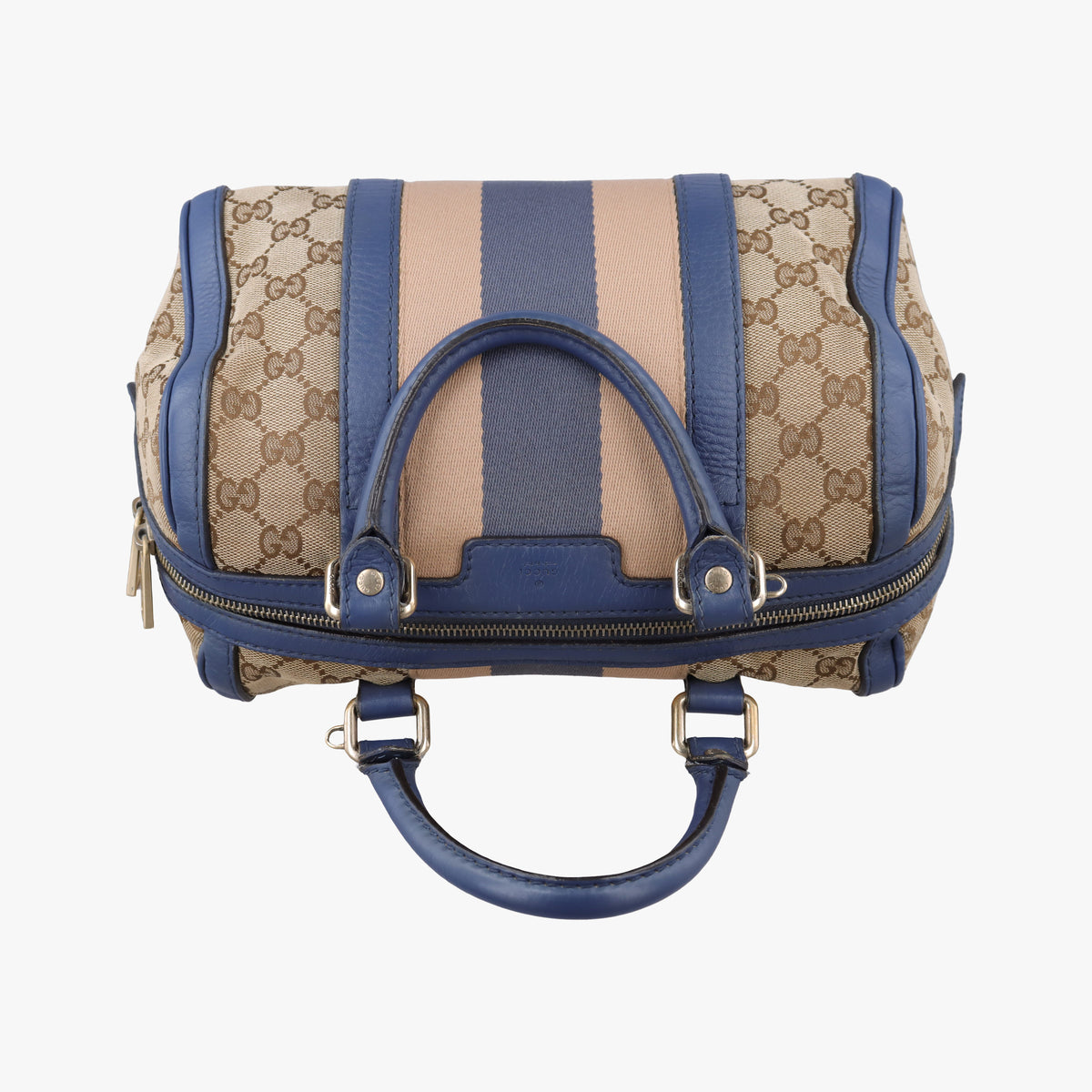 Pre-owned Gucci Sherry Line beigex blue xmulti canvas×leather 269876 shoulderbag | stylenewstar