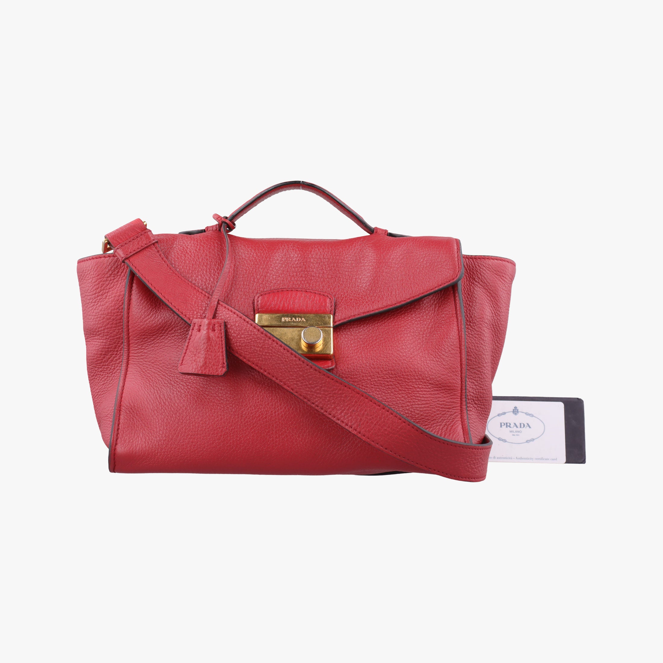 Pre-owned Prada Vitello Daino Sound Flap Top Handle Red Leather BR5034 shoulderbag | stylenewstar