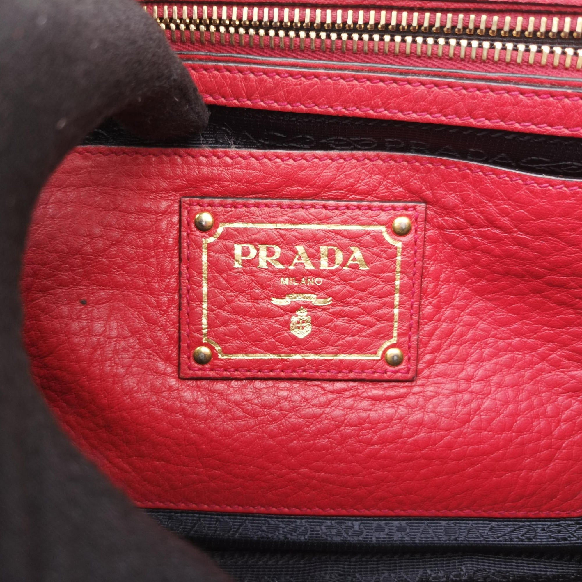 Pre-owned Prada Vitello Daino Sound Flap Top Handle Red Leather BR5034 shoulderbag | stylenewstar