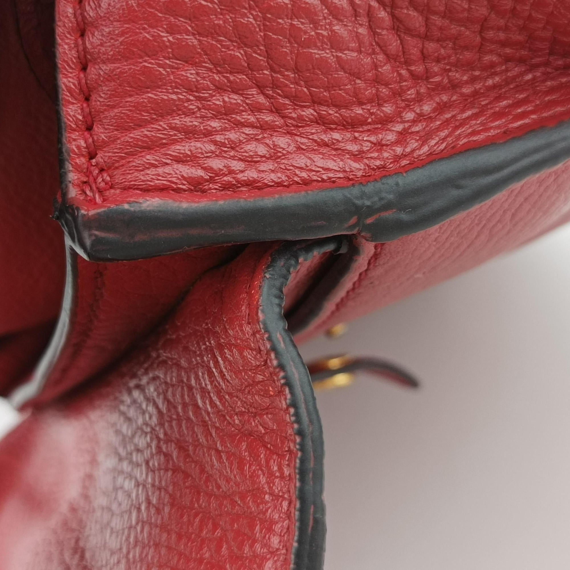Pre-owned Prada Vitello Daino Sound Flap Top Handle Red Leather BR5034 shoulderbag | stylenewstar