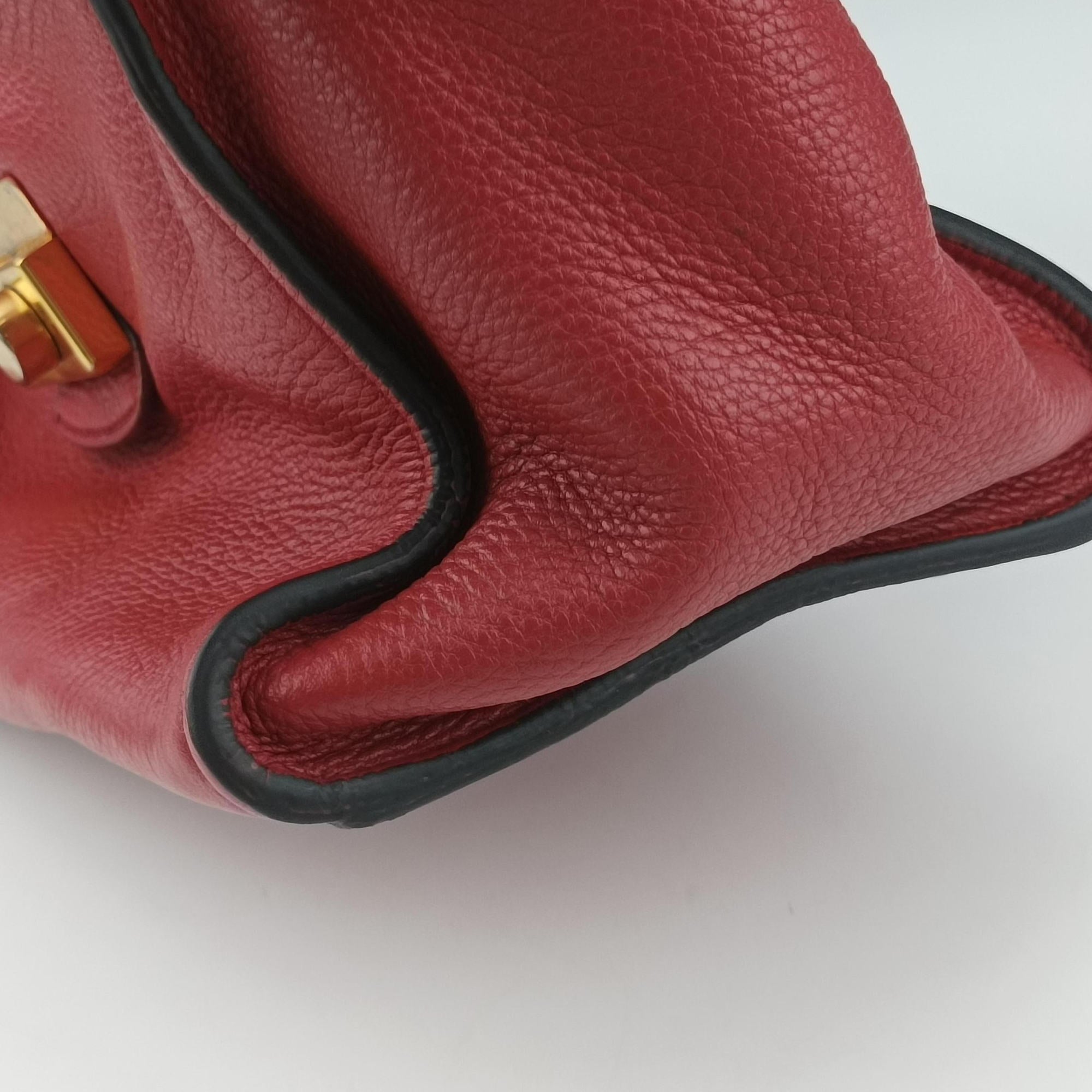 Pre-owned Prada Vitello Daino Sound Flap Top Handle Red Leather BR5034 shoulderbag | stylenewstar