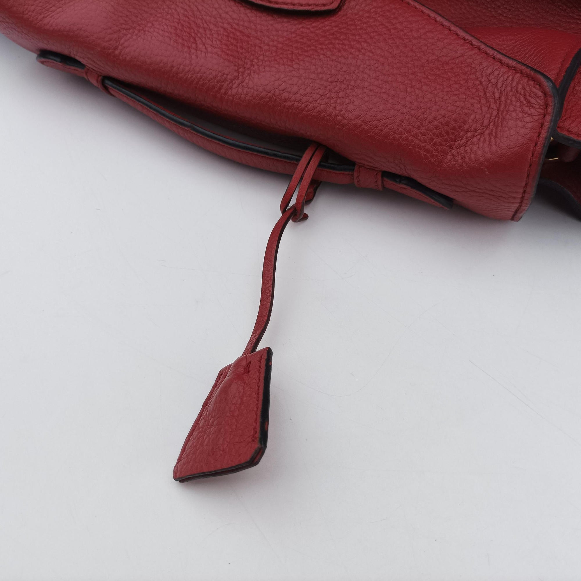 Pre-owned Prada Vitello Daino Sound Flap Top Handle Red Leather BR5034 shoulderbag | stylenewstar
