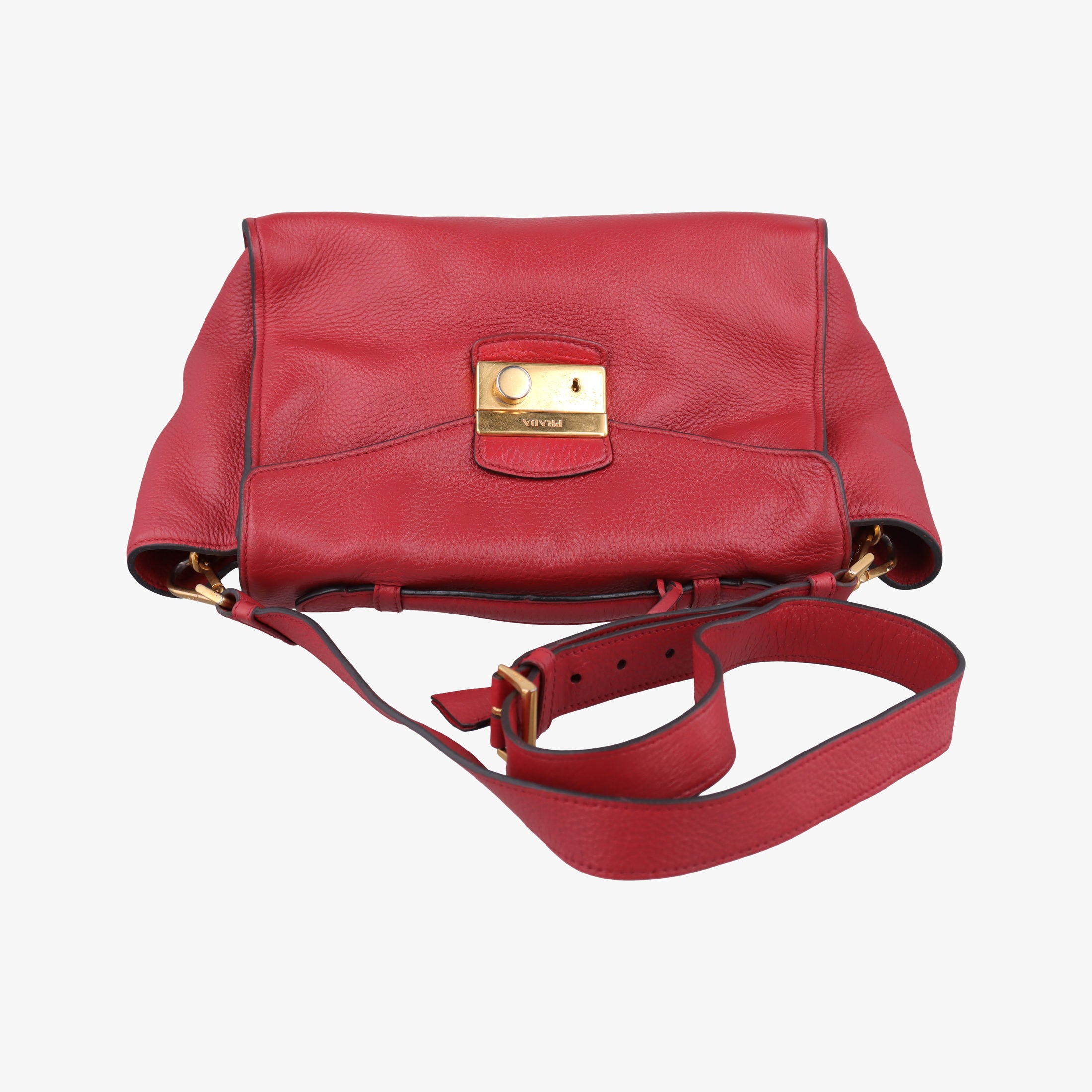 Pre-owned Prada Vitello Daino Sound Flap Top Handle Red Leather BR5034 shoulderbag | stylenewstar