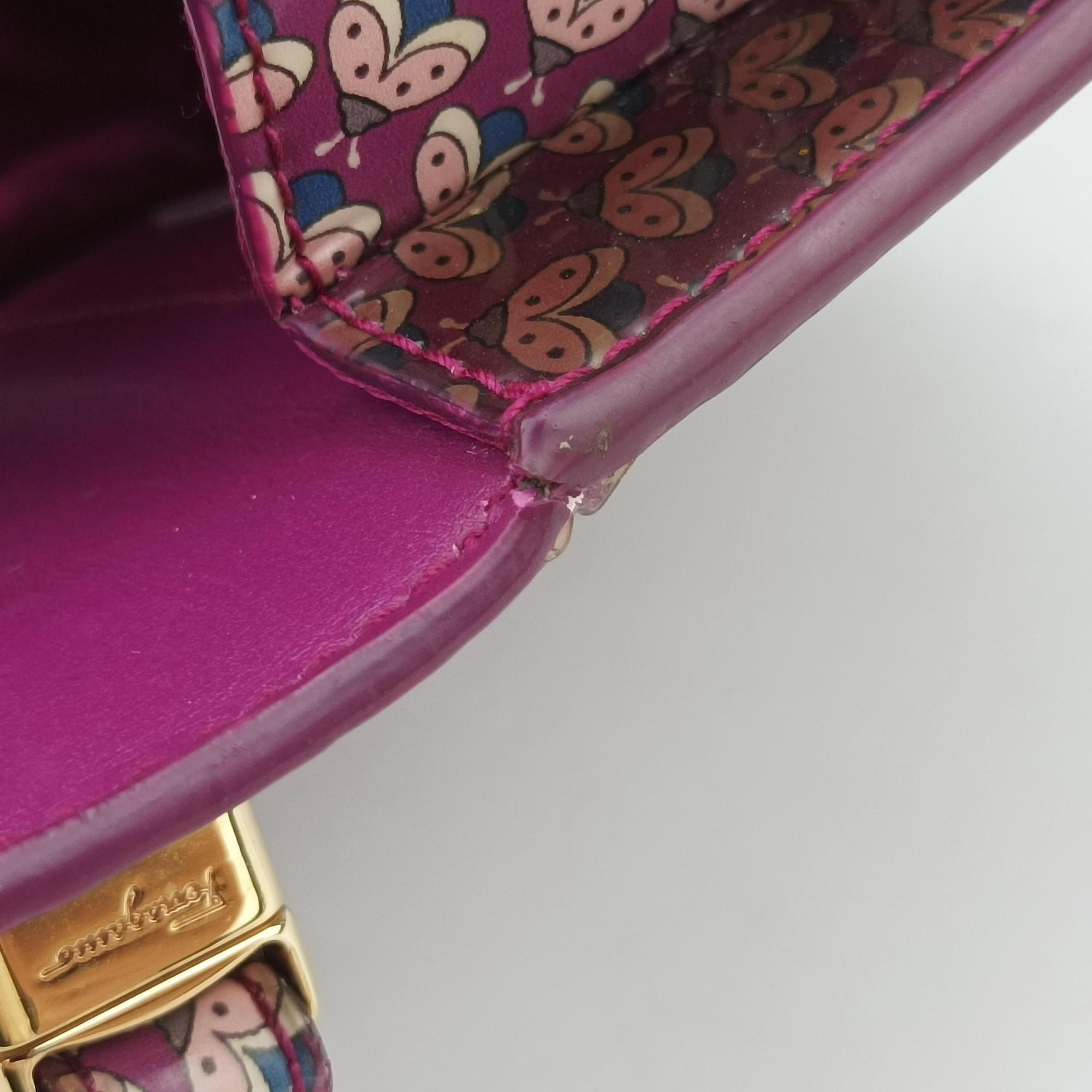 Pre-owned Ferragamo Vara zoo mini Purple×multi Patent leather  shoulderbag | stylenewstar