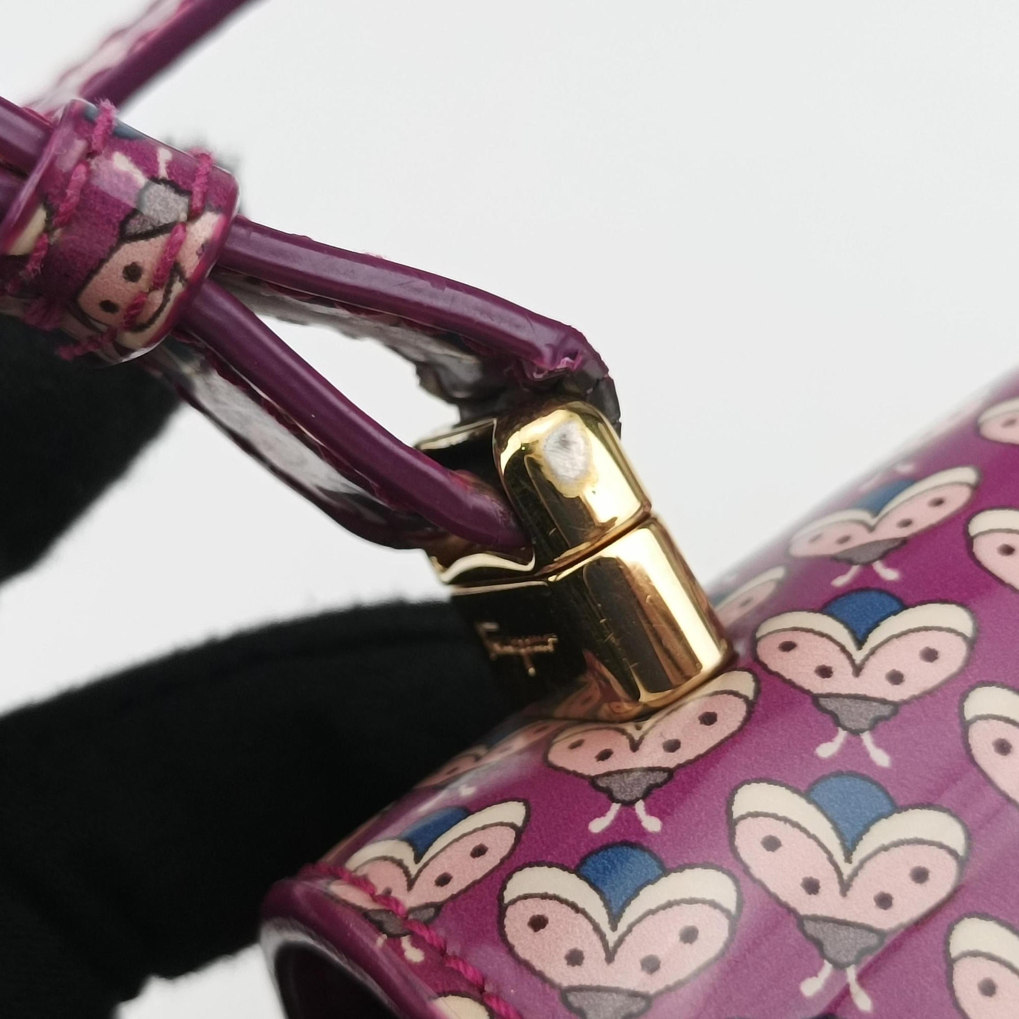 Pre-owned Ferragamo Vara zoo mini Purple×multi Patent leather  shoulderbag | stylenewstar