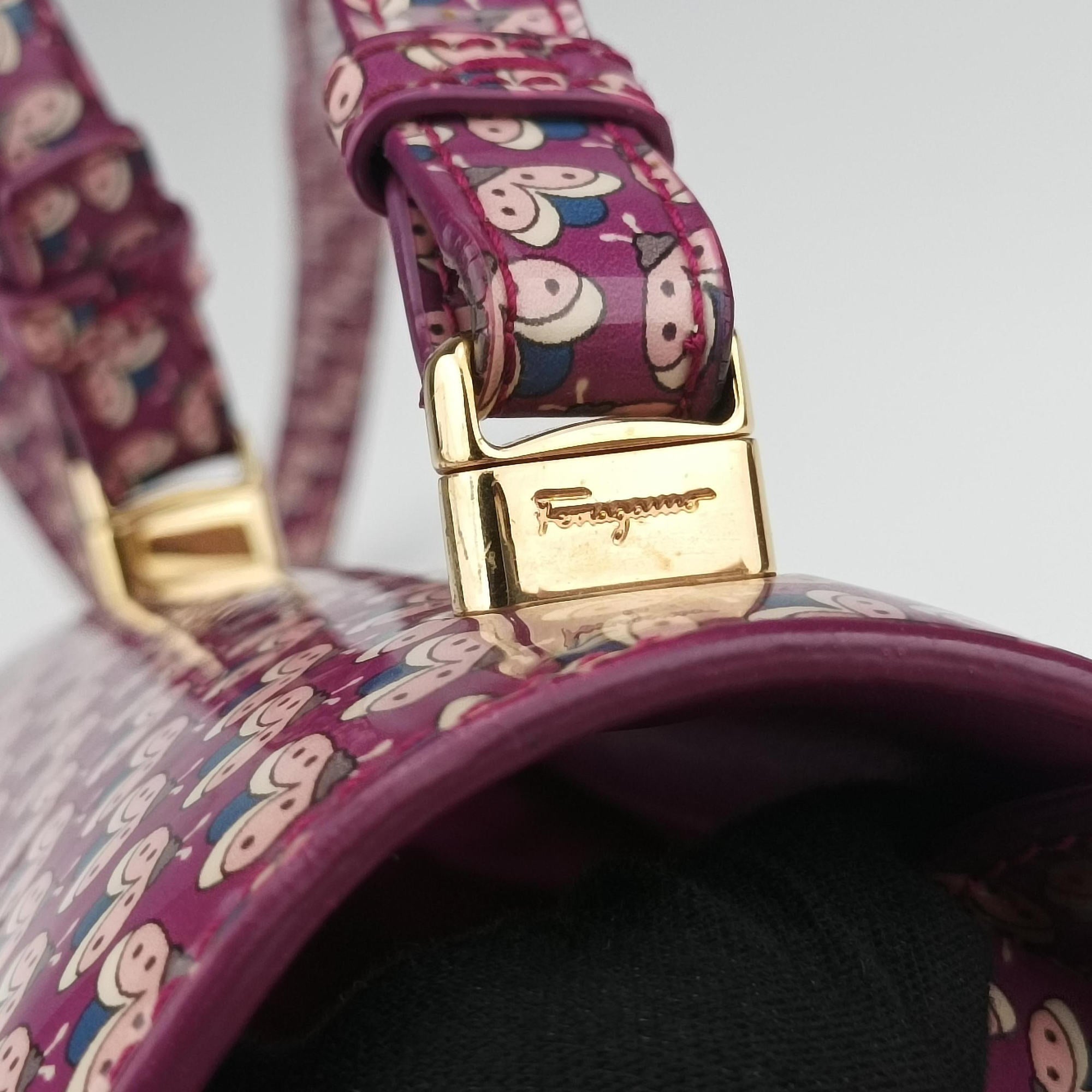 Pre-owned Ferragamo Vara zoo mini Purple×multi Patent leather  shoulderbag | stylenewstar