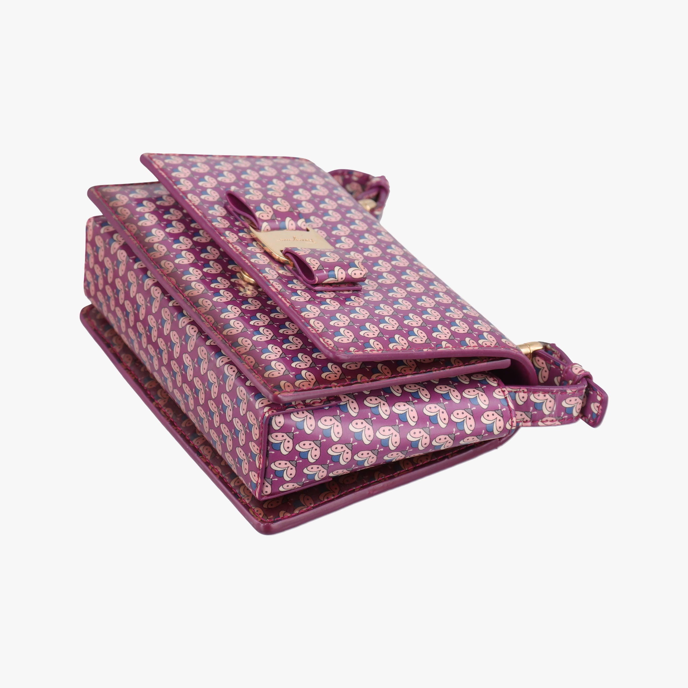 Pre-owned Ferragamo Vara zoo mini Purple×multi Patent leather  shoulderbag | stylenewstar
