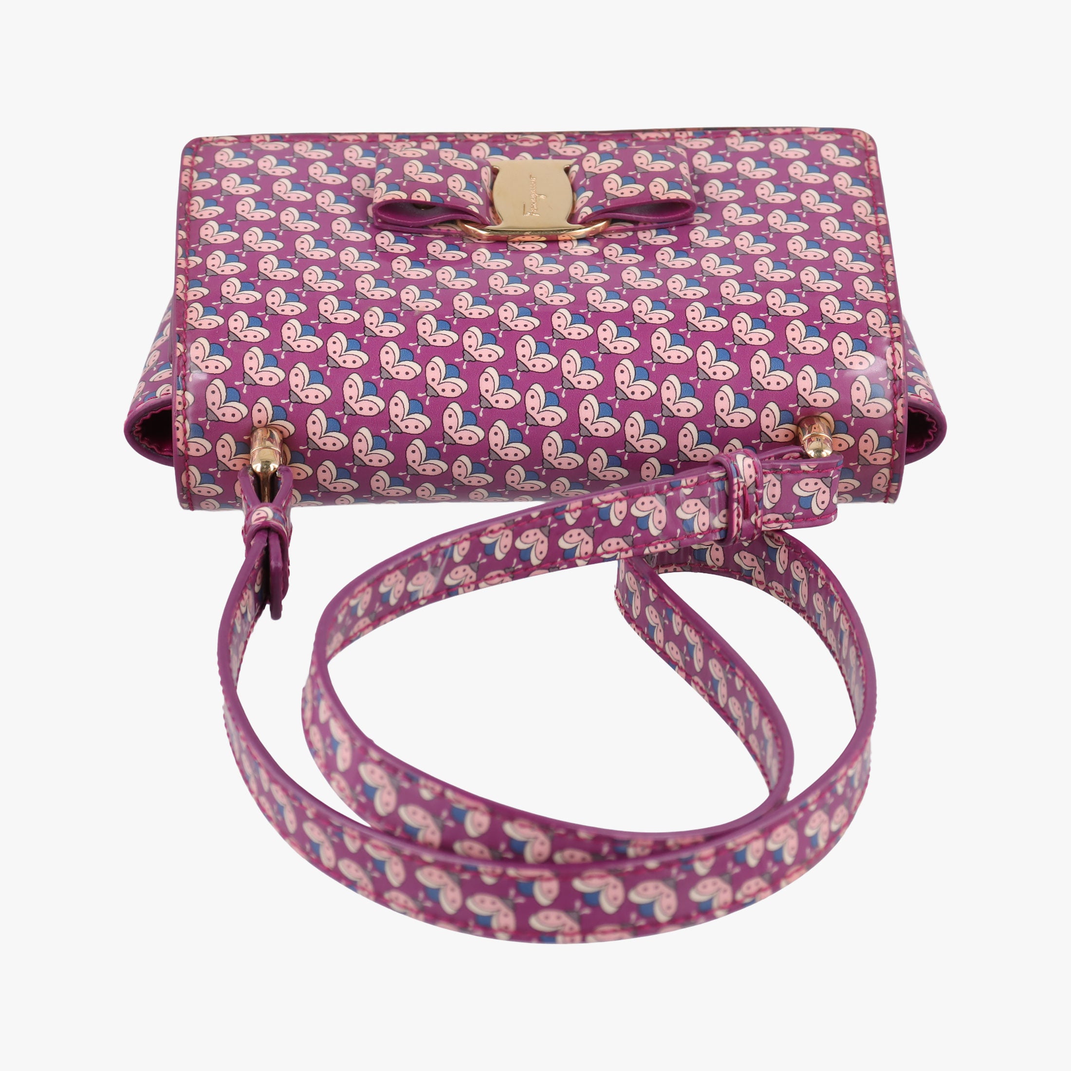 Pre-owned Ferragamo Vara zoo mini Purple×multi Patent leather  shoulderbag | stylenewstar