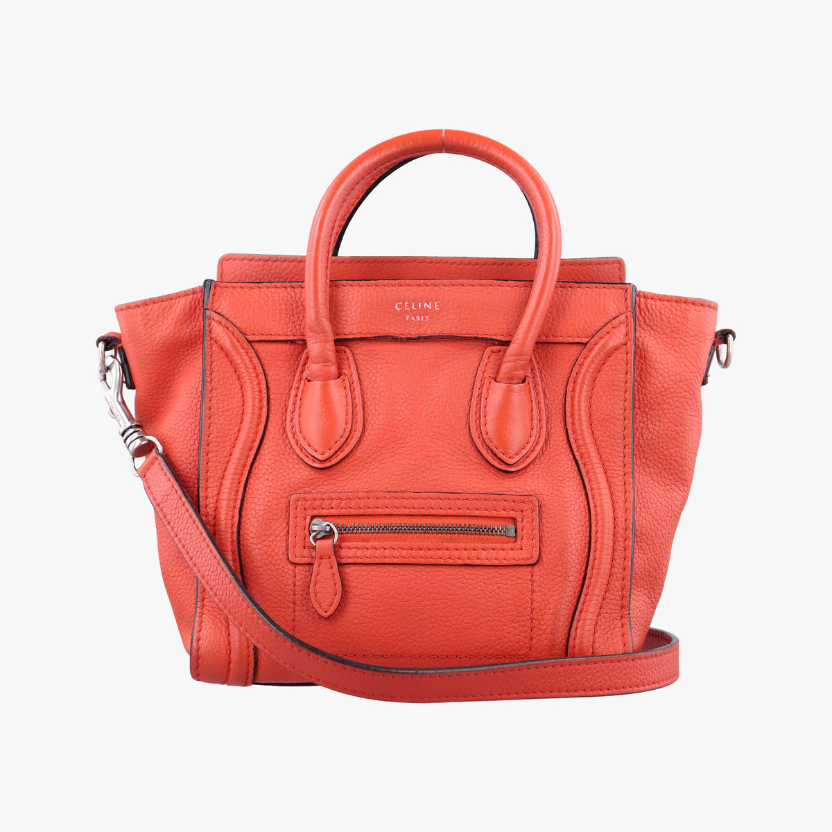 Pre-owned Celine Luggage Micro shopper Orange Leather  shoulderbag | stylenewstar