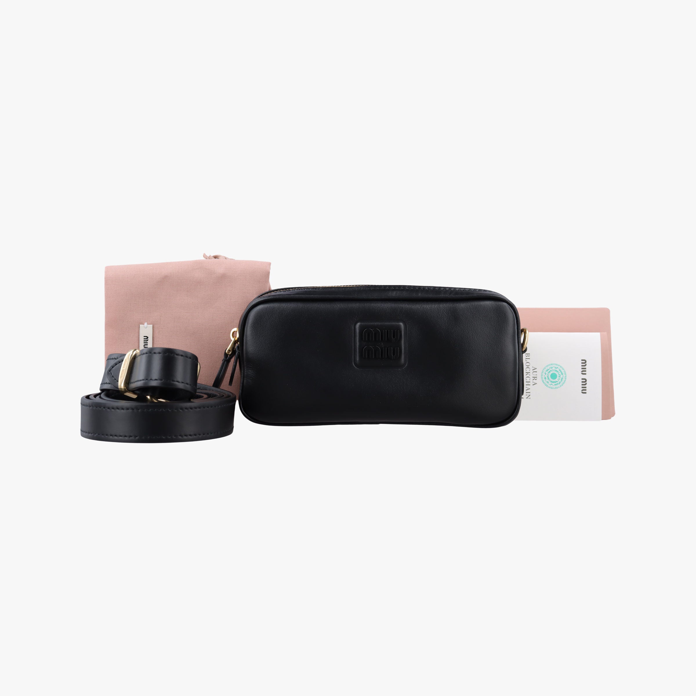 Pre-owned Miu Miu Logo belt Black leather  bum bag/waist bag | stylenewstar