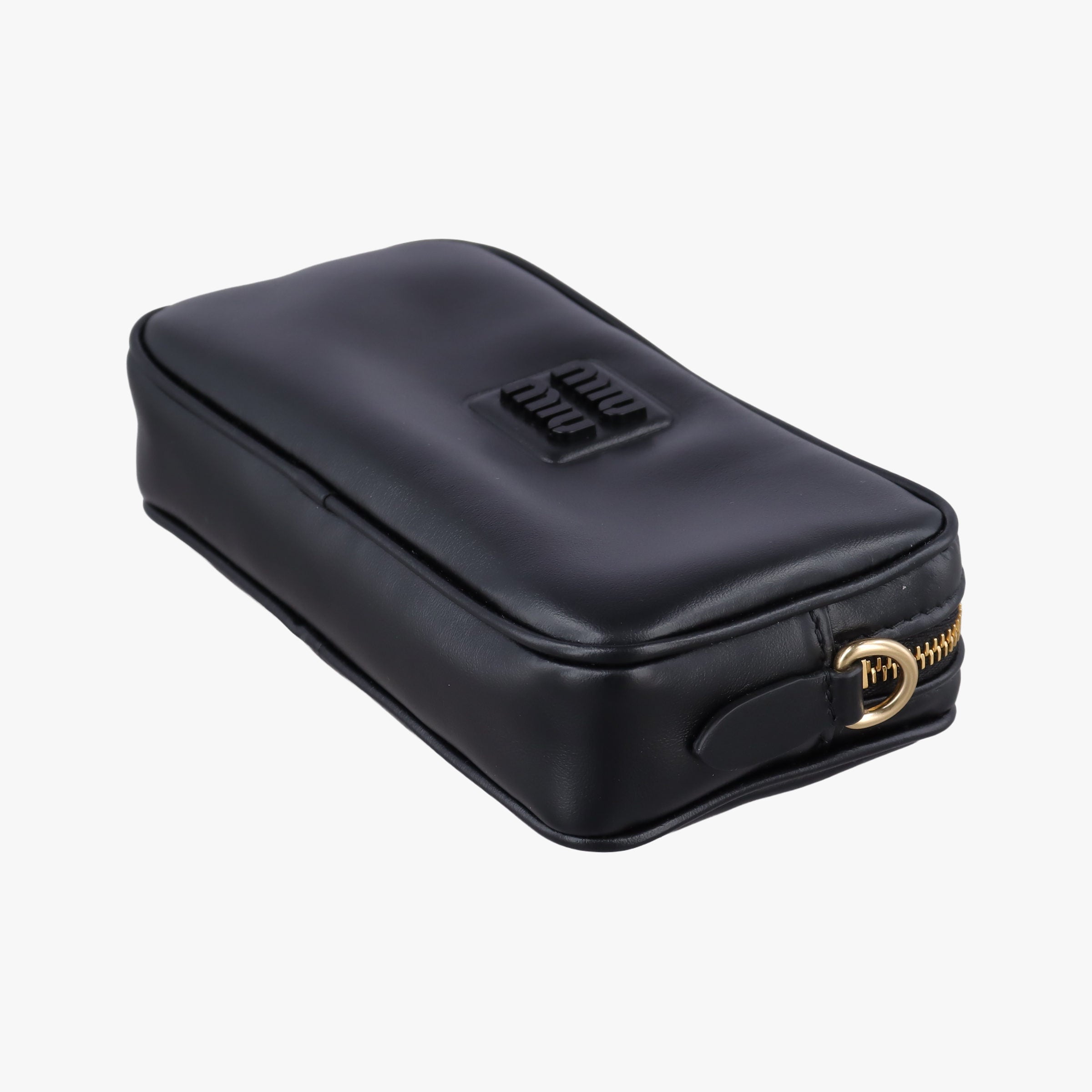 Pre-owned Miu Miu Logo belt Black leather  bum bag/waist bag | stylenewstar