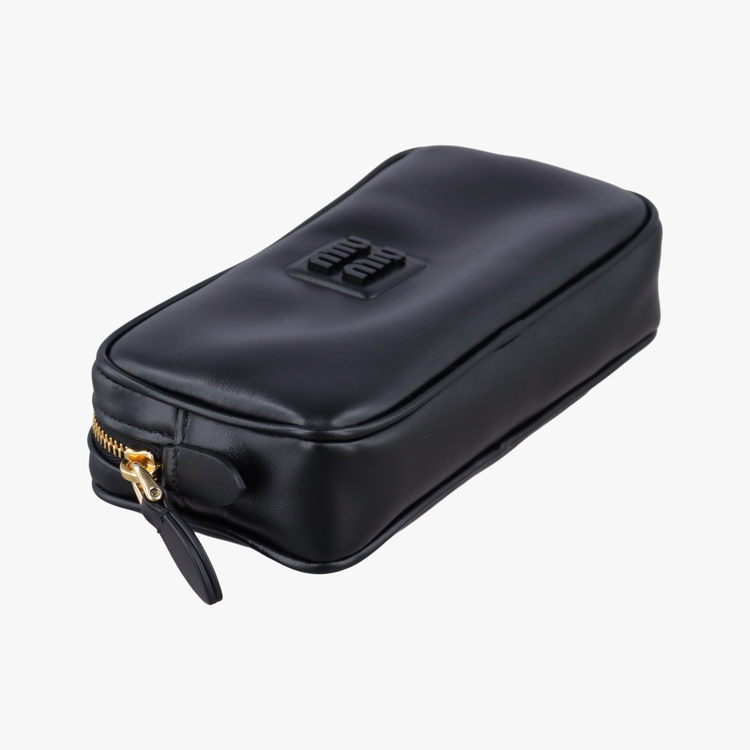Pre-owned Miu Miu Logo belt Black leather  bum bag/waist bag | stylenewstar