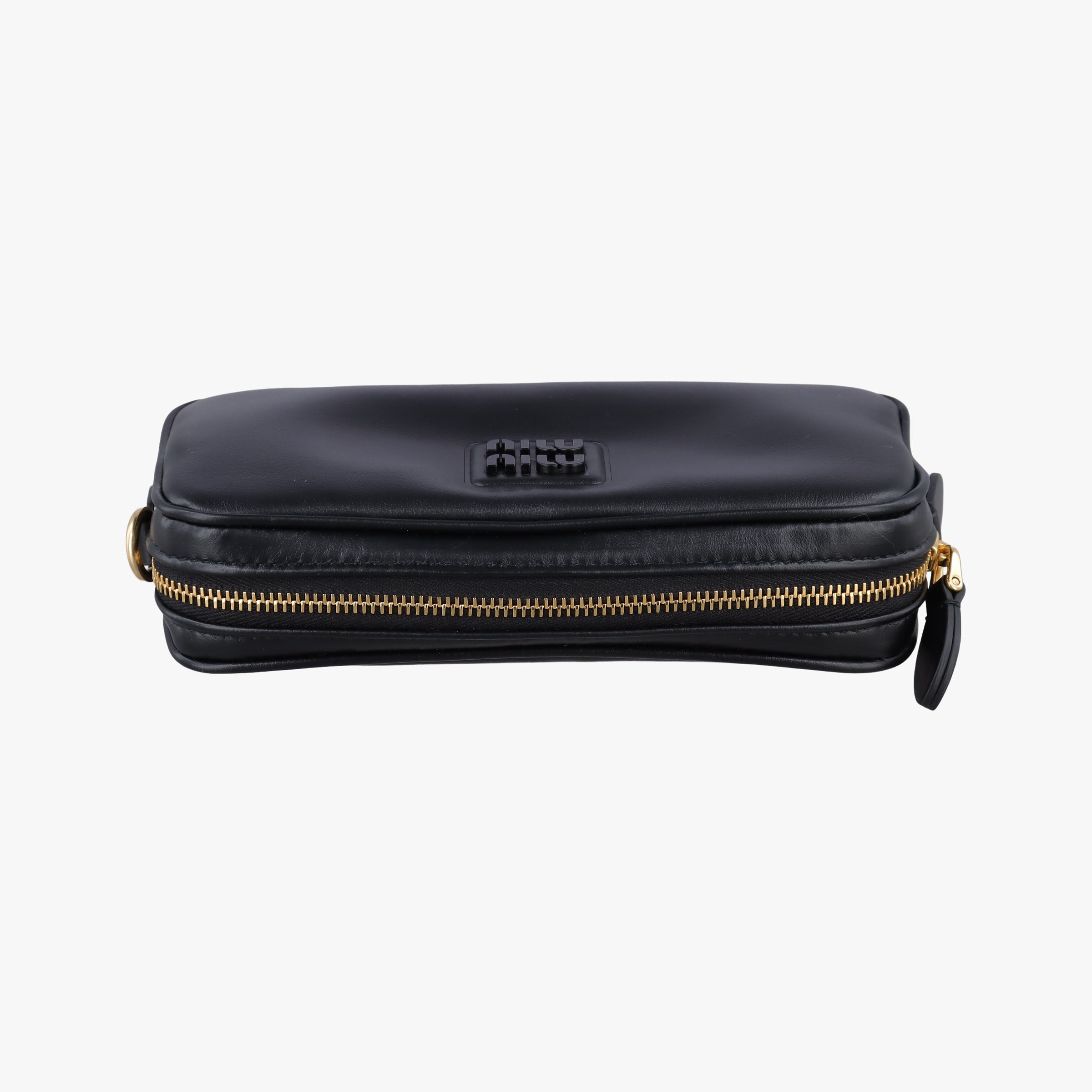 Pre-owned Miu Miu Logo belt Black leather  bum bag/waist bag | stylenewstar