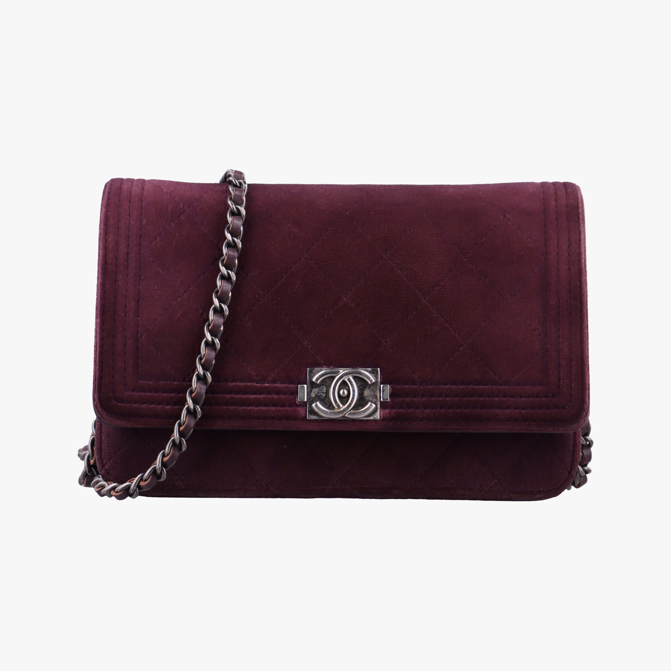 Secondhand Chanel BOY CHANEL Chain Wallet Purple velour A68911 shoulderbag | stylenewstar