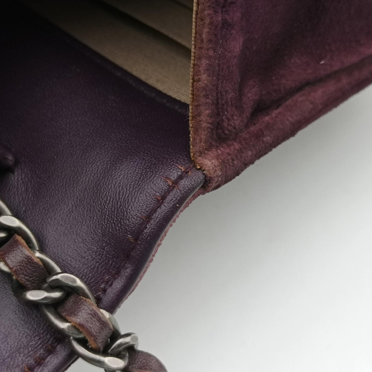 Secondhand Chanel BOY CHANEL Chain Wallet Purple velour A68911 shoulderbag | stylenewstar