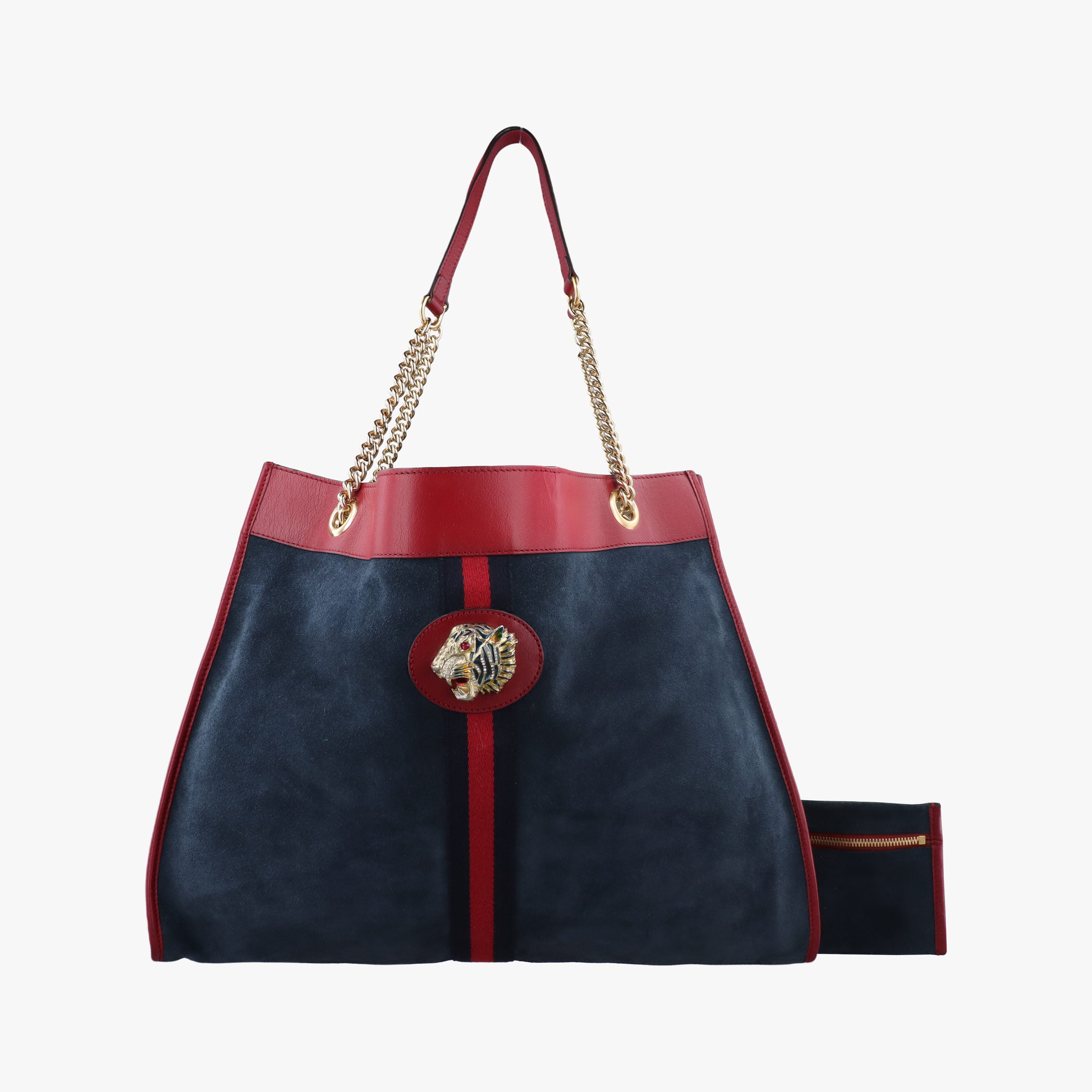 Pre-owned Gucci Rajah Navy×red Suede × leather 537219 shoulderbag | stylenewstar