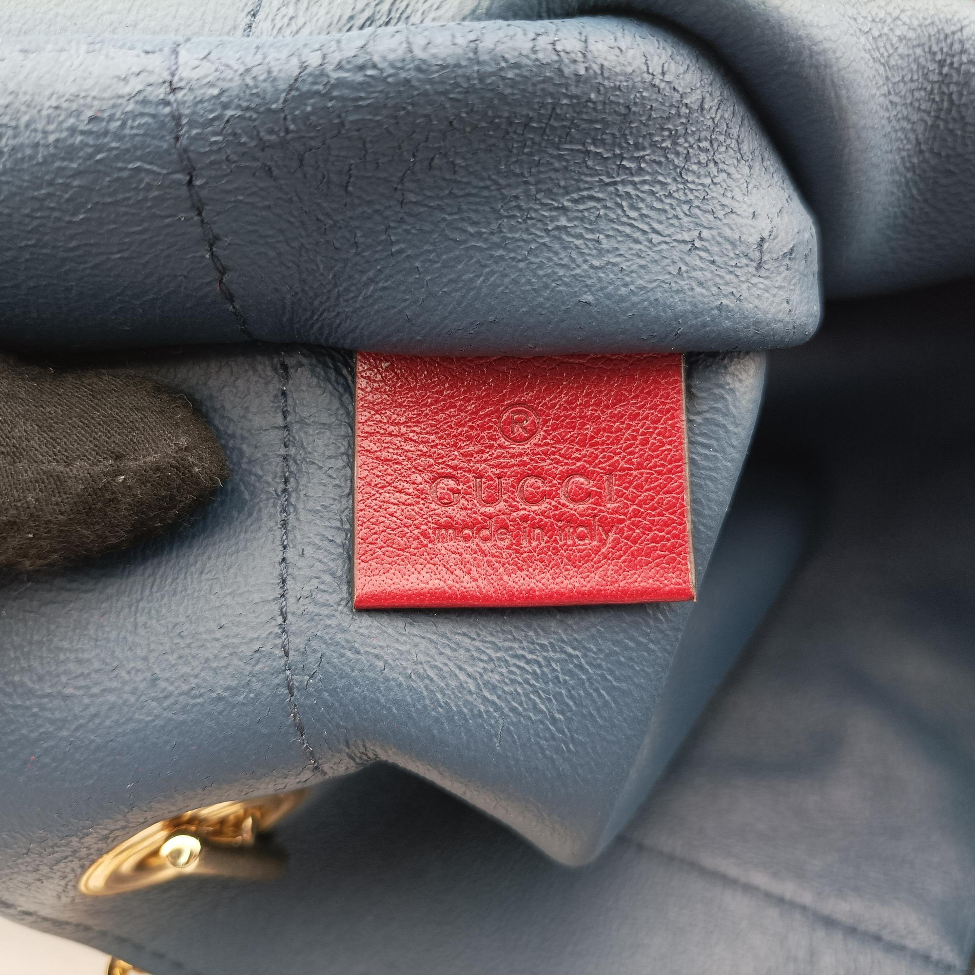 Pre-owned Gucci Rajah Navy×red Suede × leather 537219 shoulderbag | stylenewstar