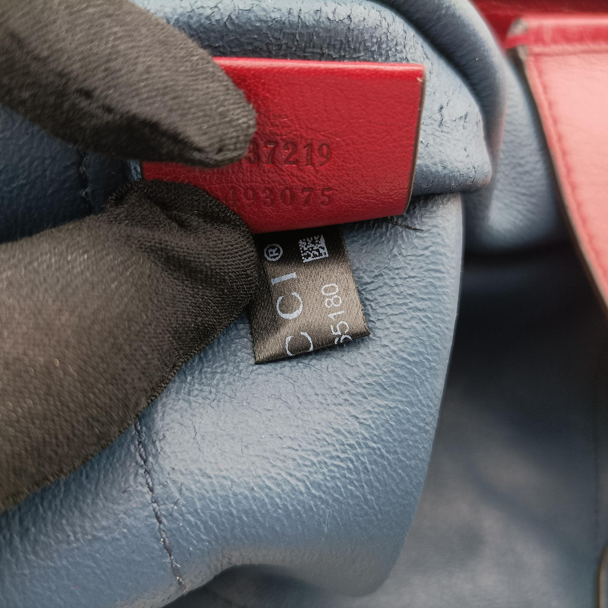 Pre-owned Gucci Rajah Navy×red Suede × leather 537219 shoulderbag | stylenewstar
