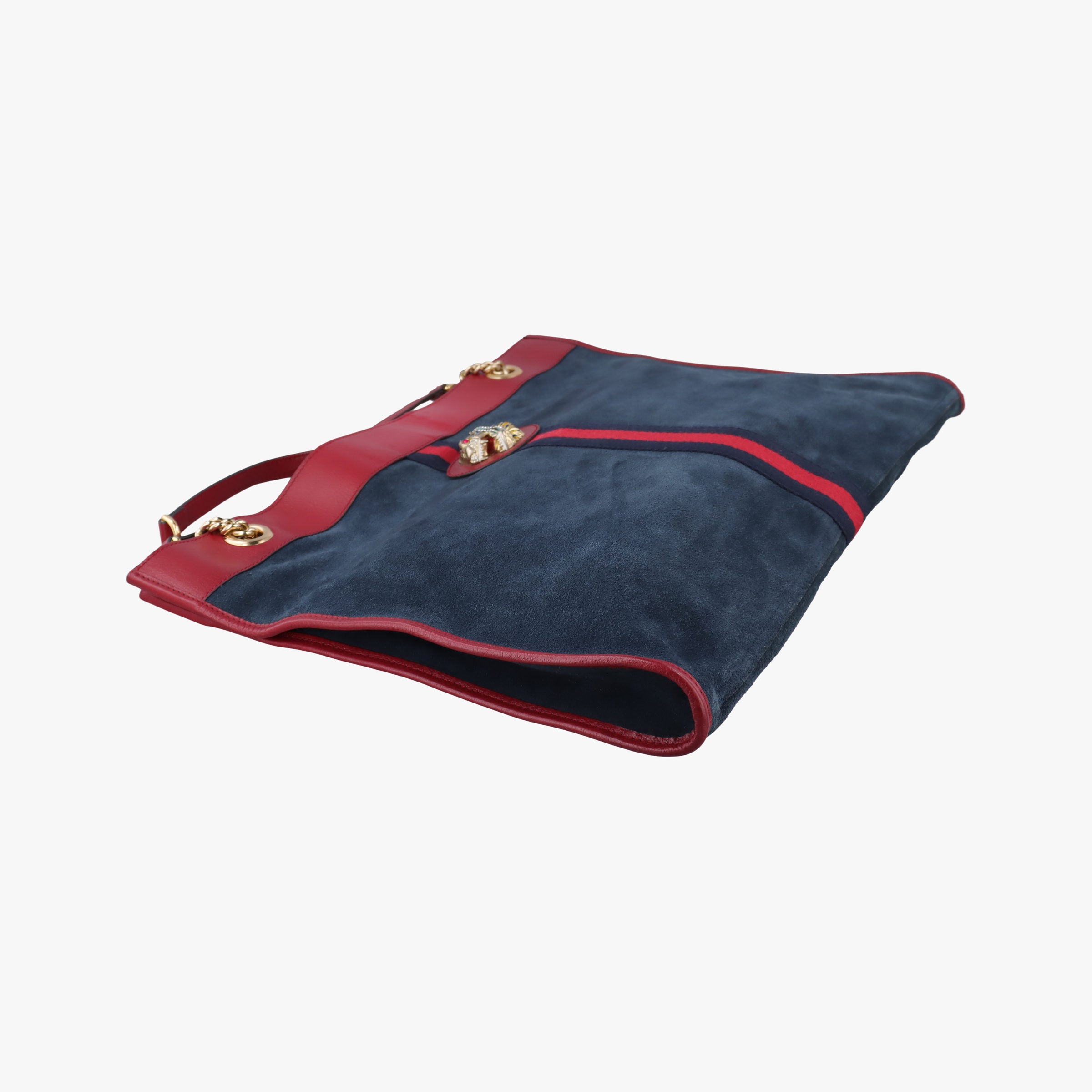 Pre-owned Gucci Rajah Navy×red Suede × leather 537219 shoulderbag | stylenewstar