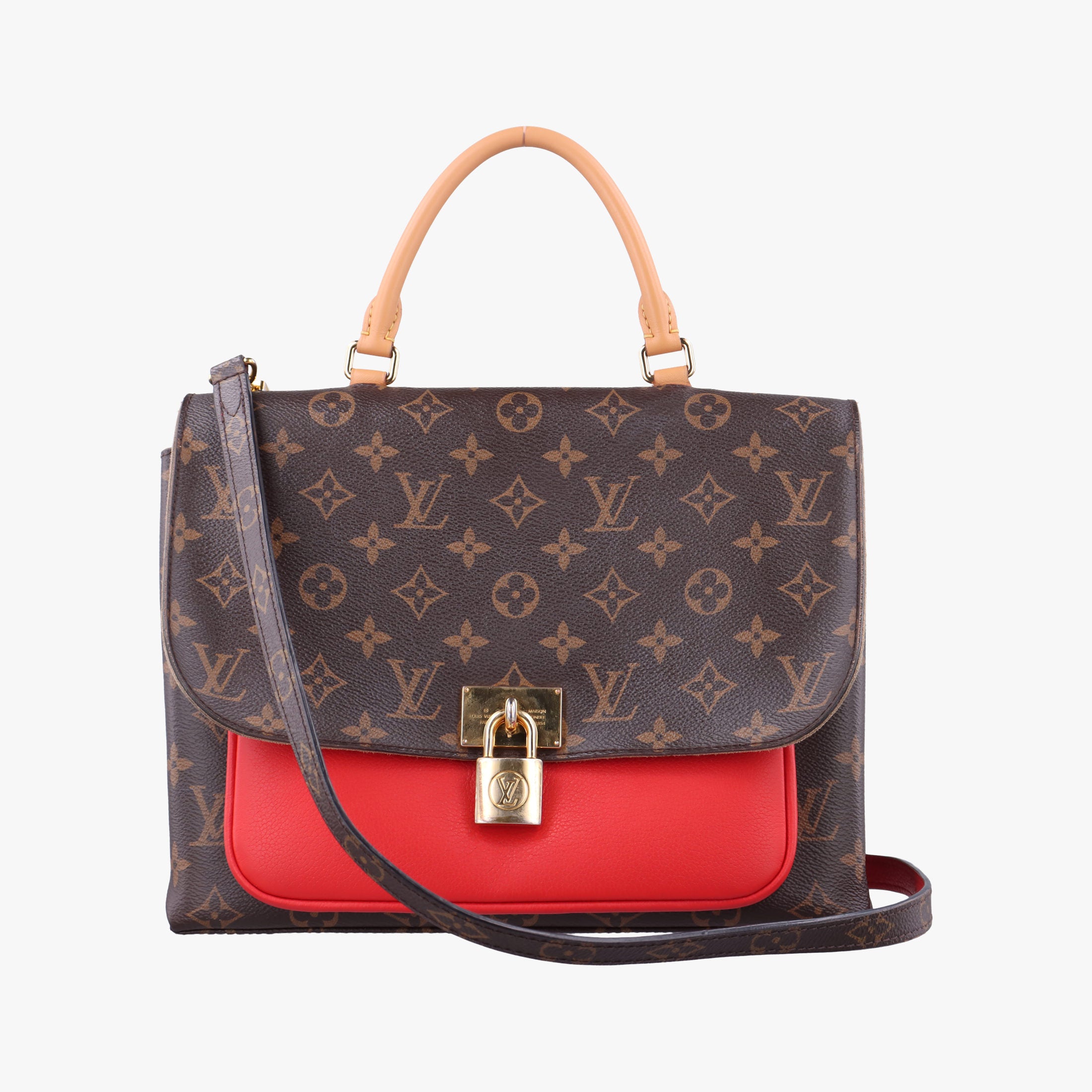 Pre-owned Louis Vuitton MARIGNAN Brown × Coquelicot Monogram Canvas×calf leather M44286 shoulderbag | stylenewstar