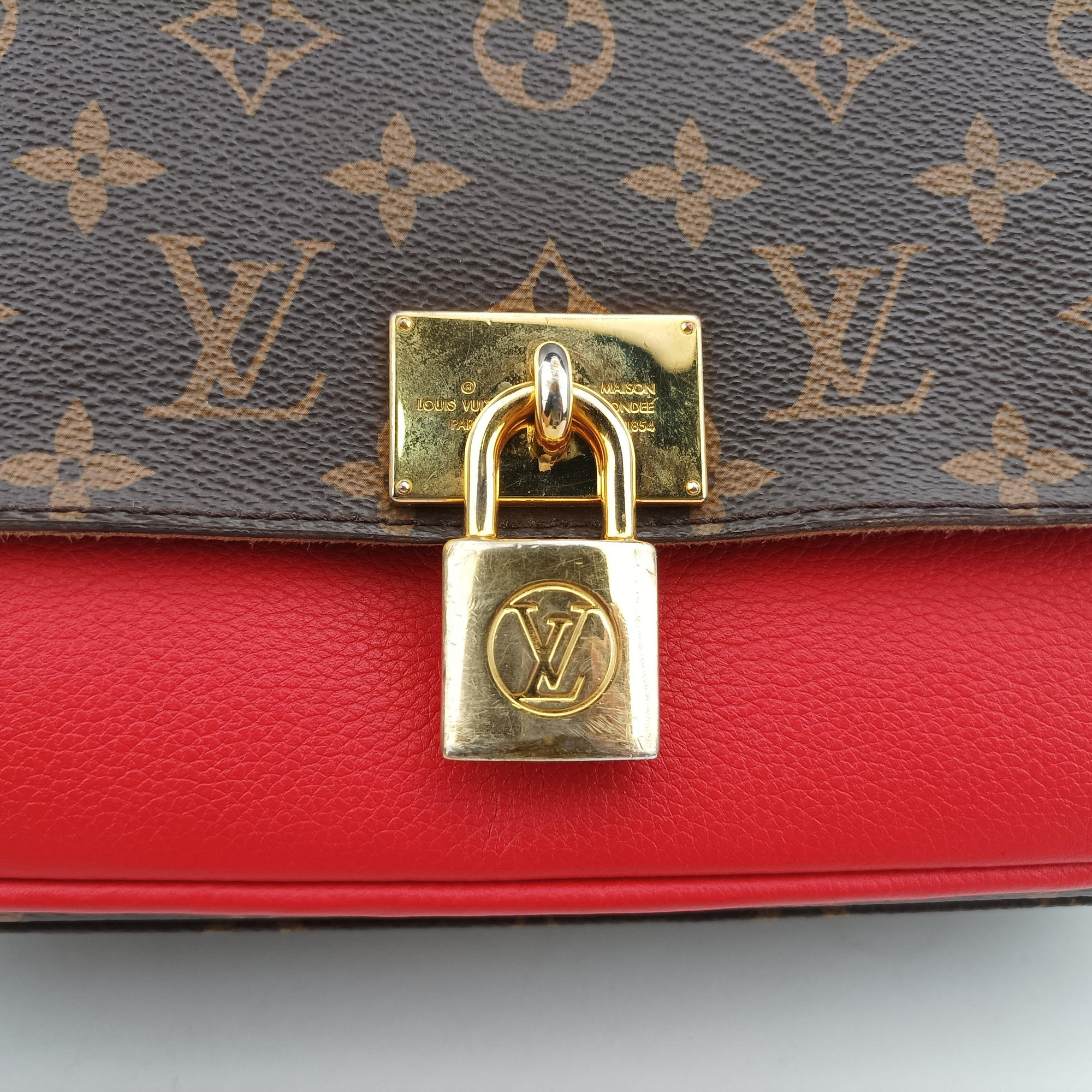 Pre-owned Louis Vuitton MARIGNAN Brown × Coquelicot Monogram Canvas×calf leather M44286 shoulderbag | stylenewstar