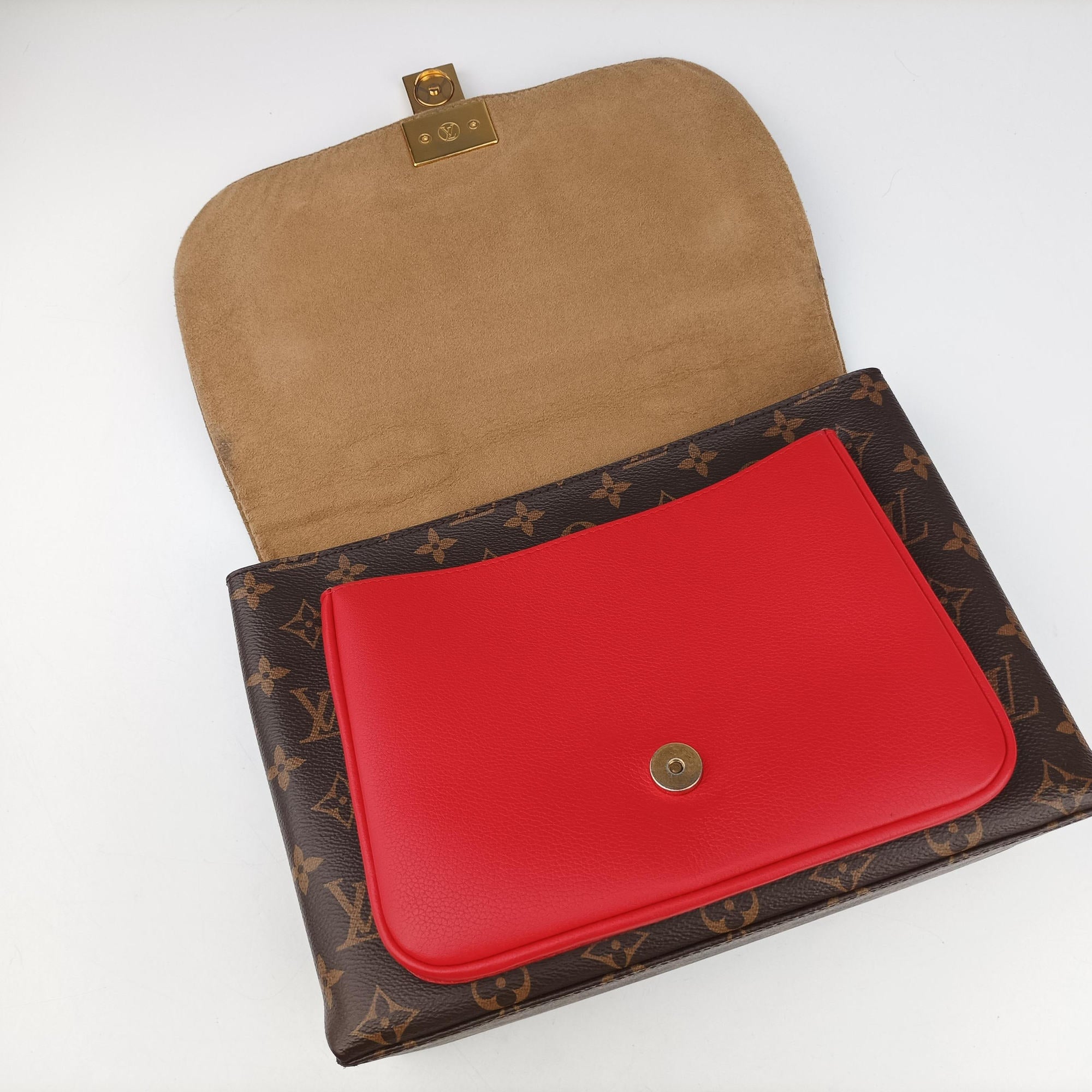 Pre-owned Louis Vuitton MARIGNAN Brown × Coquelicot Monogram Canvas×calf leather M44286 shoulderbag | stylenewstar