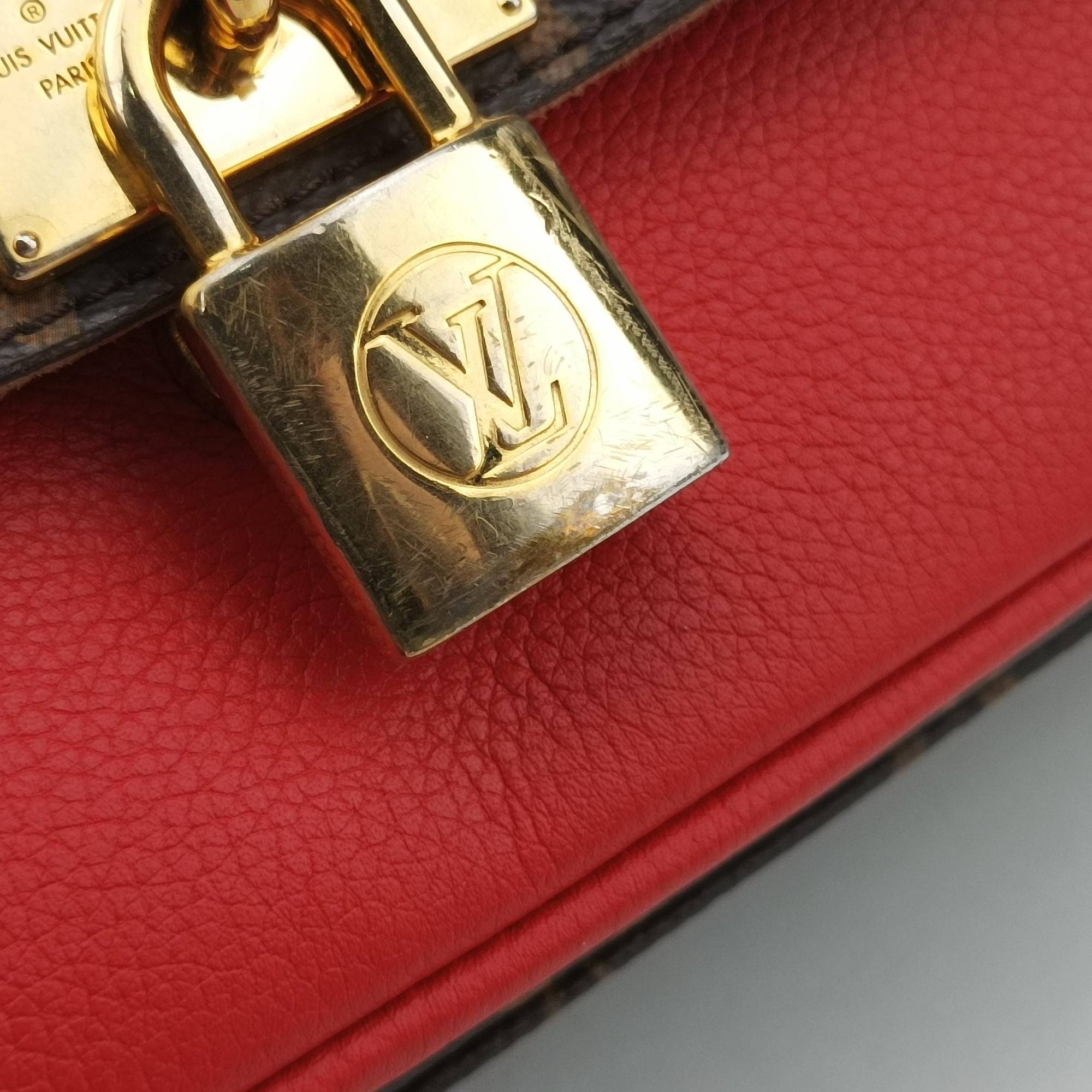 Pre-owned Louis Vuitton MARIGNAN Brown × Coquelicot Monogram Canvas×calf leather M44286 shoulderbag | stylenewstar