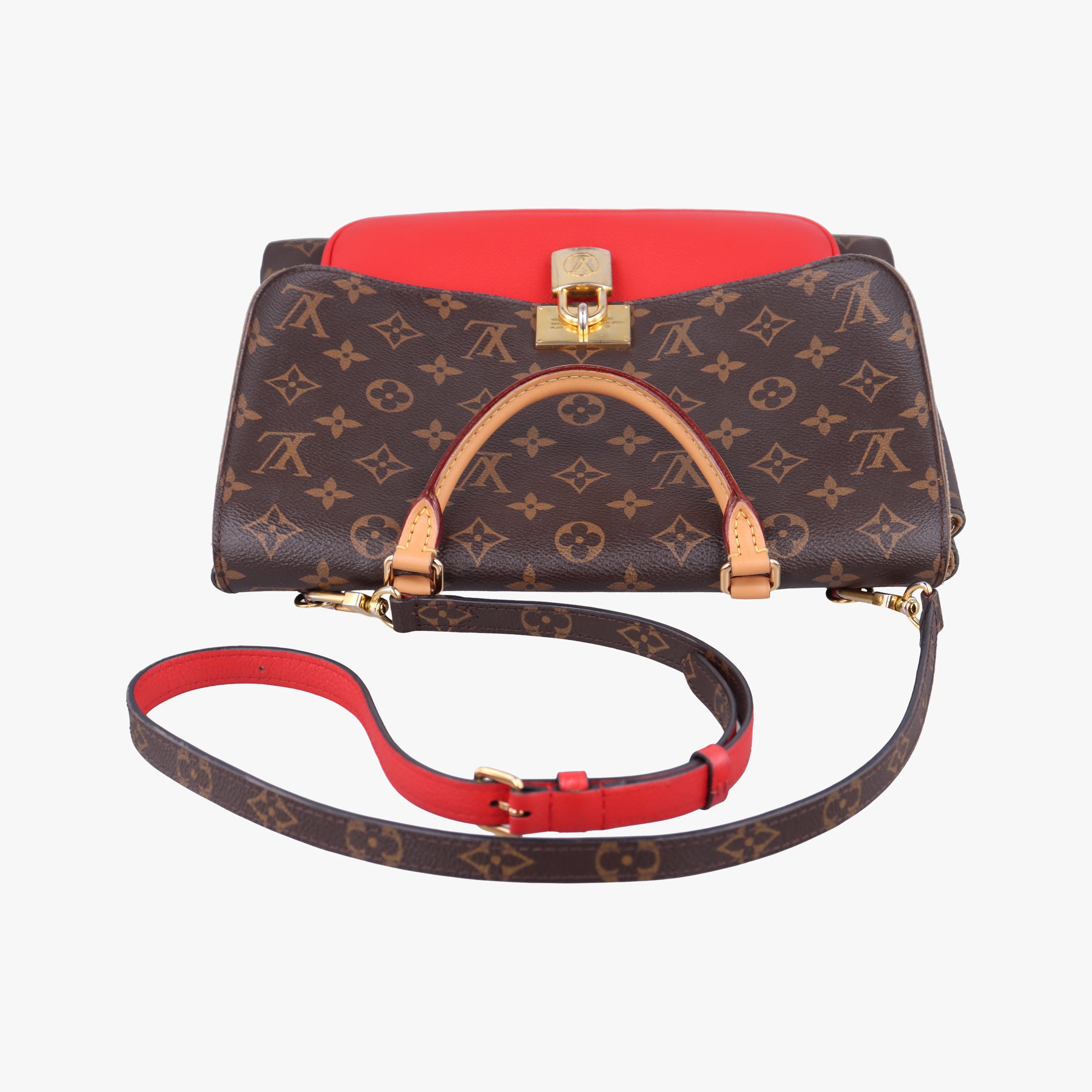 Pre-owned Louis Vuitton MARIGNAN Brown × Coquelicot Monogram Canvas×calf leather M44286 shoulderbag | stylenewstar