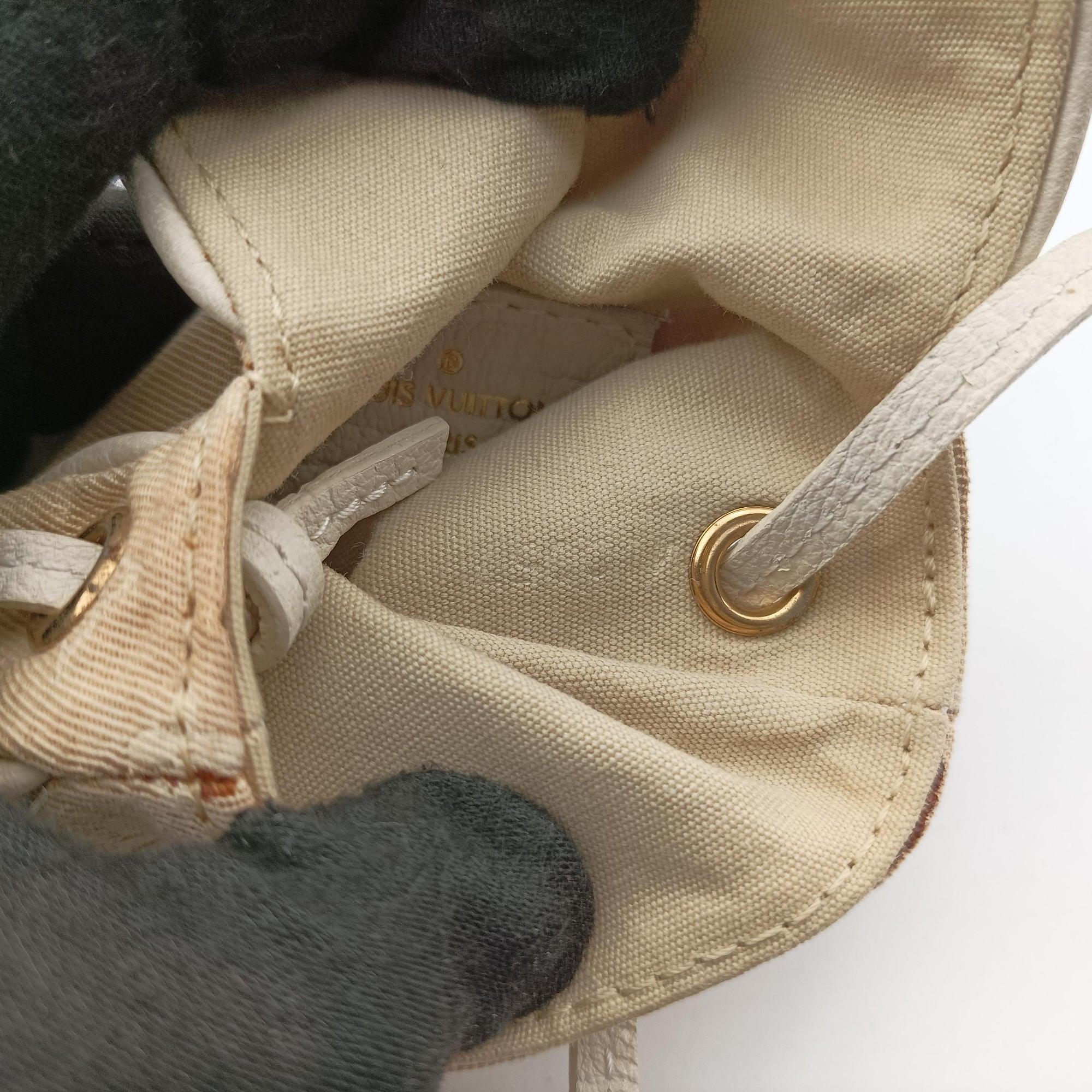 Pre-owned Louis Vuitton Cancun Pochette Dune x Ivory Monogram Mini Lin Cotton M95312 shoulderbag | stylenewstar