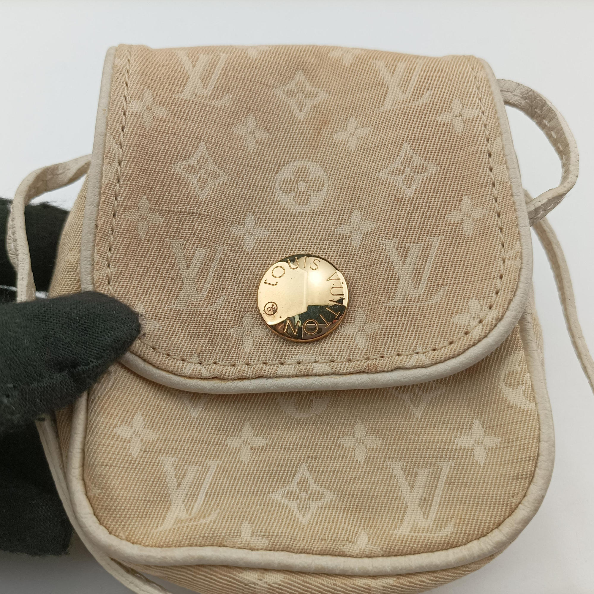 Pre-owned Louis Vuitton Cancun Pochette Dune x Ivory Monogram Mini Lin Cotton M95312 shoulderbag | stylenewstar
