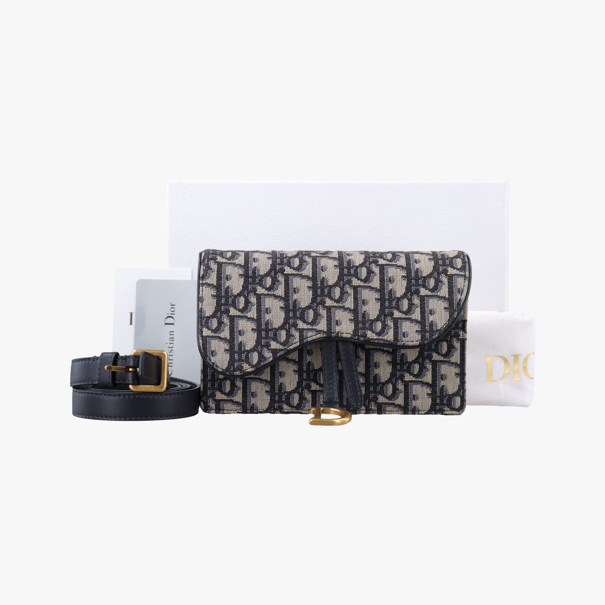 Pre-owned Christian Dior Saddle Navy×Gray Jacquard x Leather  bum bag/waist bag | stylenewstar