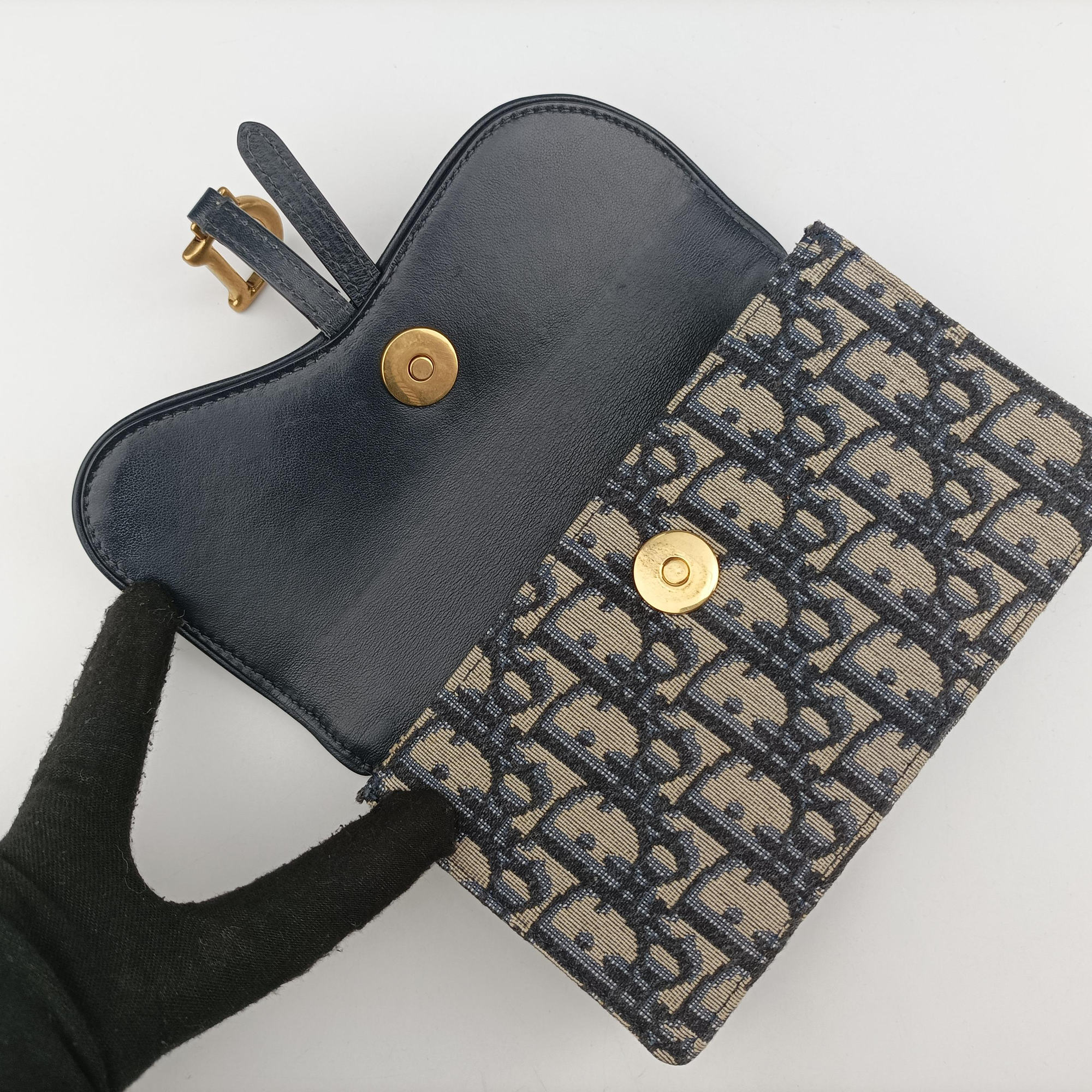 Pre-owned Christian Dior Saddle Navy×Gray Jacquard x Leather  bum bag/waist bag | stylenewstar