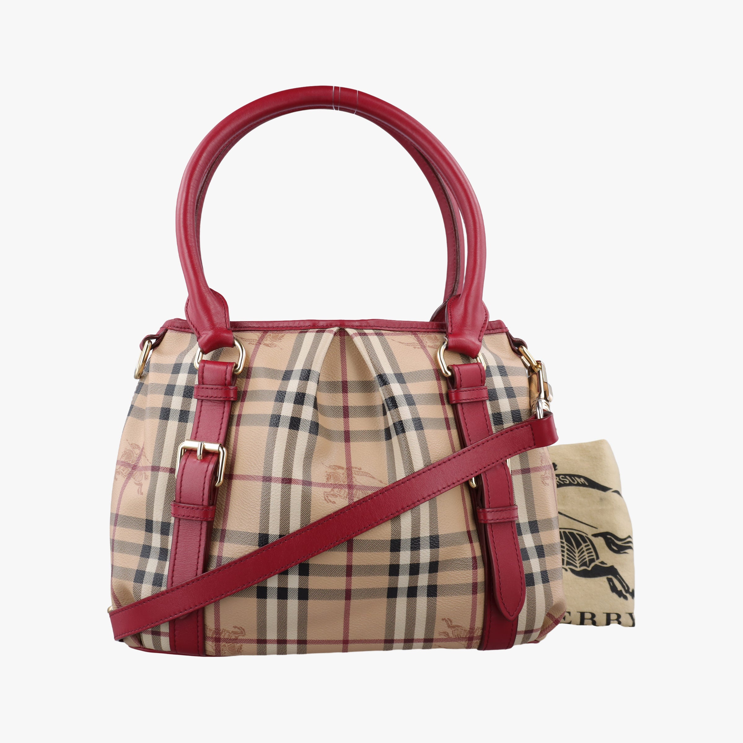 Pre-owned Burberry Haymarket Check Beige × Military Red Coated Canvas × Leather 2wayショルダーバッグ shoulderbag | stylenewstar