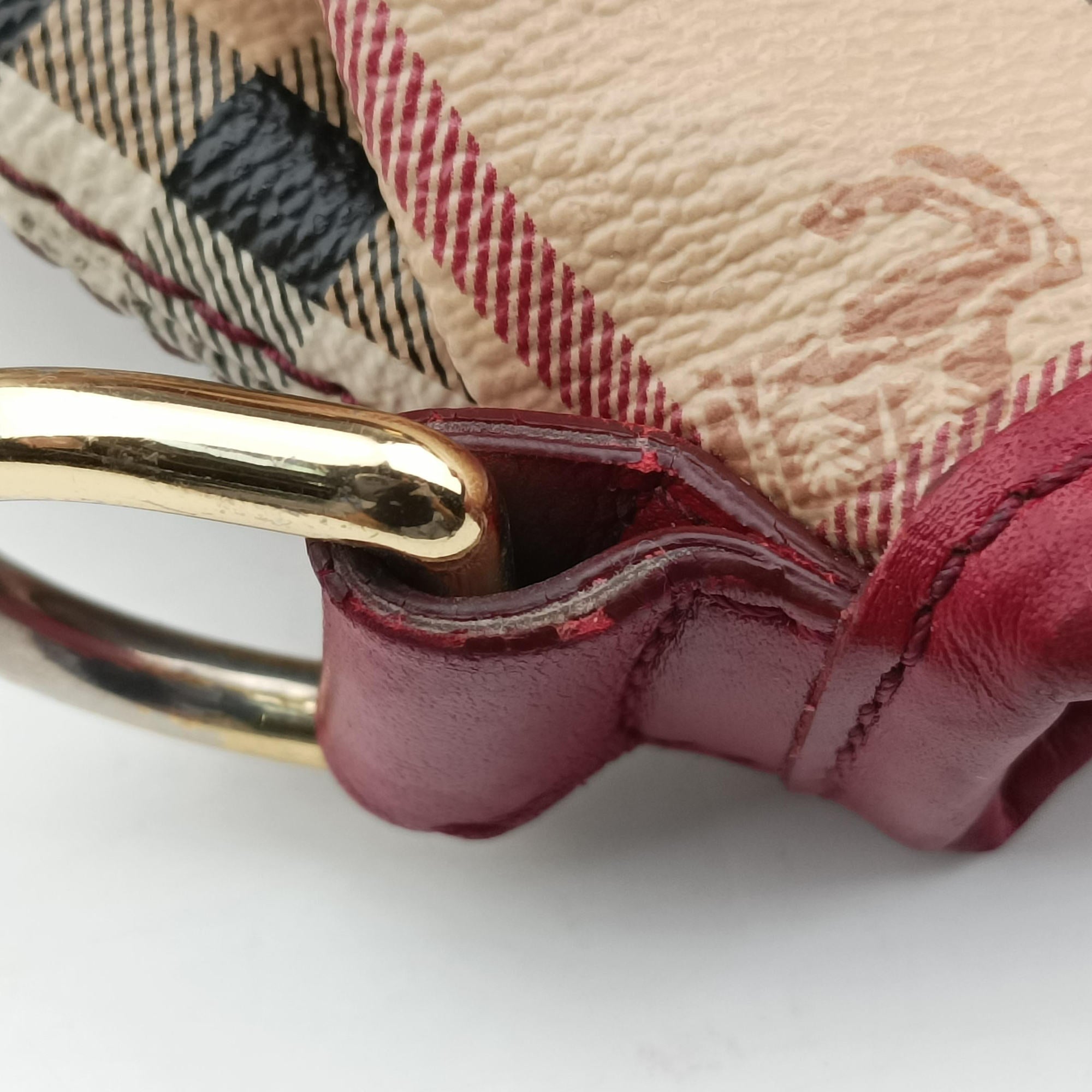 Pre-owned Burberry Haymarket Check Beige × Military Red Coated Canvas × Leather 2wayショルダーバッグ shoulderbag | stylenewstar