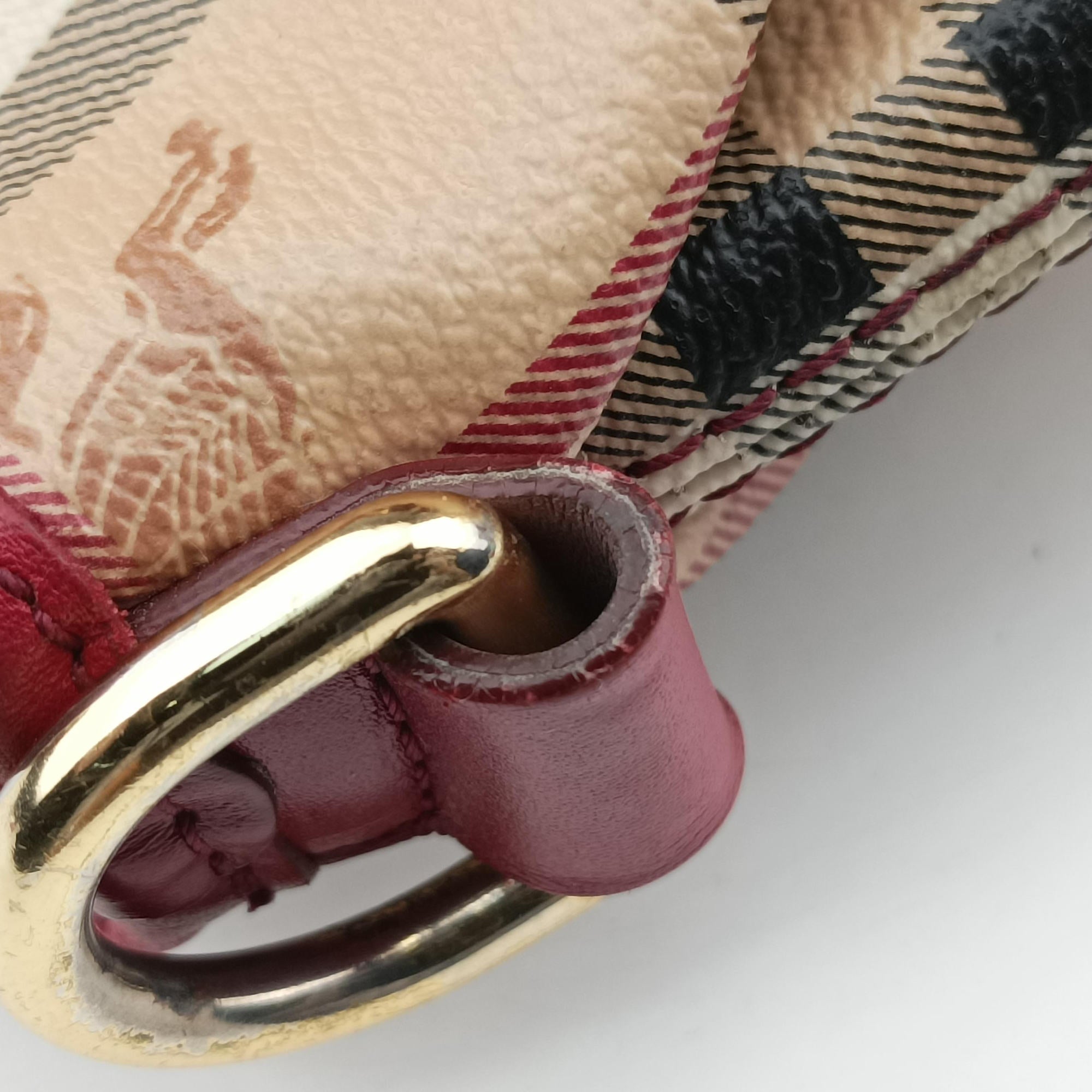 Pre-owned Burberry Haymarket Check Beige × Military Red Coated Canvas × Leather 2wayショルダーバッグ shoulderbag | stylenewstar