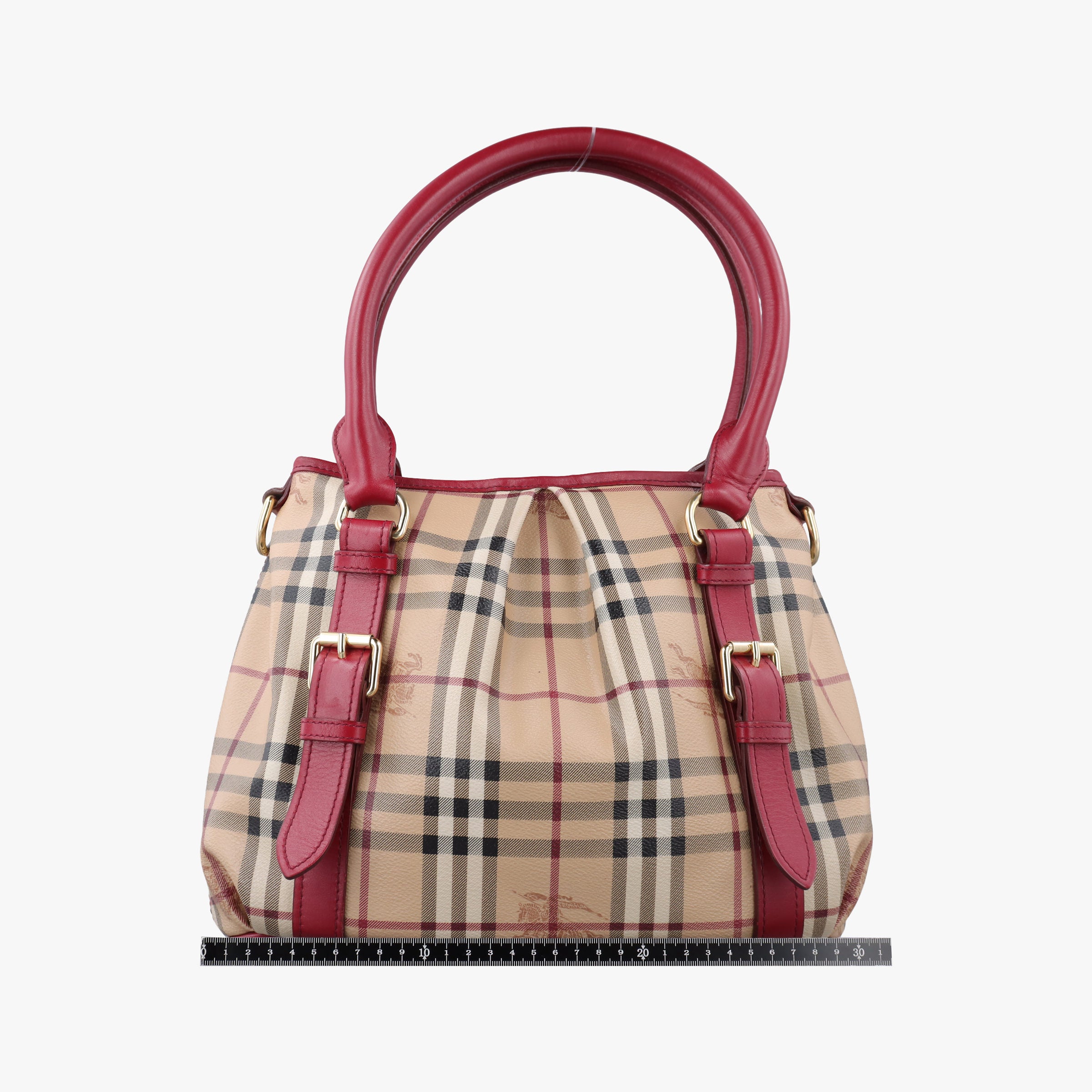 Pre-owned Burberry Haymarket Check Beige × Military Red Coated Canvas × Leather 2wayショルダーバッグ shoulderbag | stylenewstar