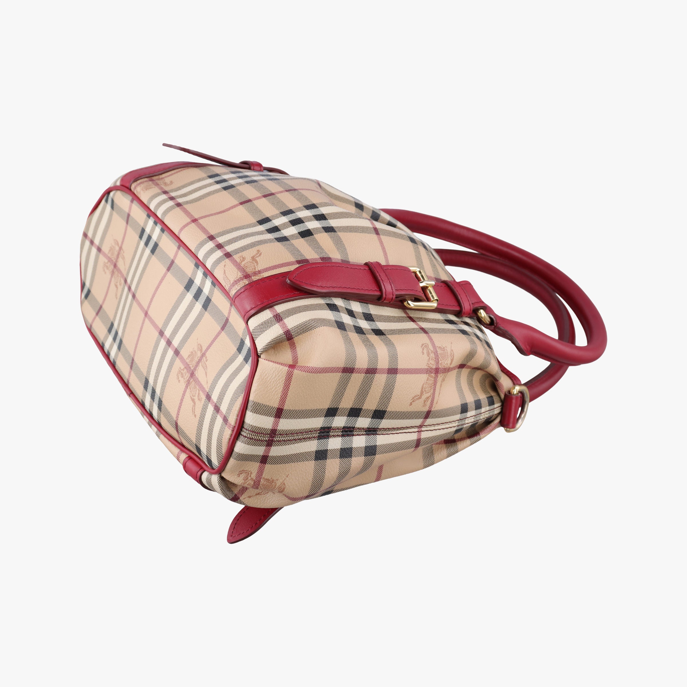 Pre-owned Burberry Haymarket Check Beige × Military Red Coated Canvas × Leather 2wayショルダーバッグ shoulderbag | stylenewstar