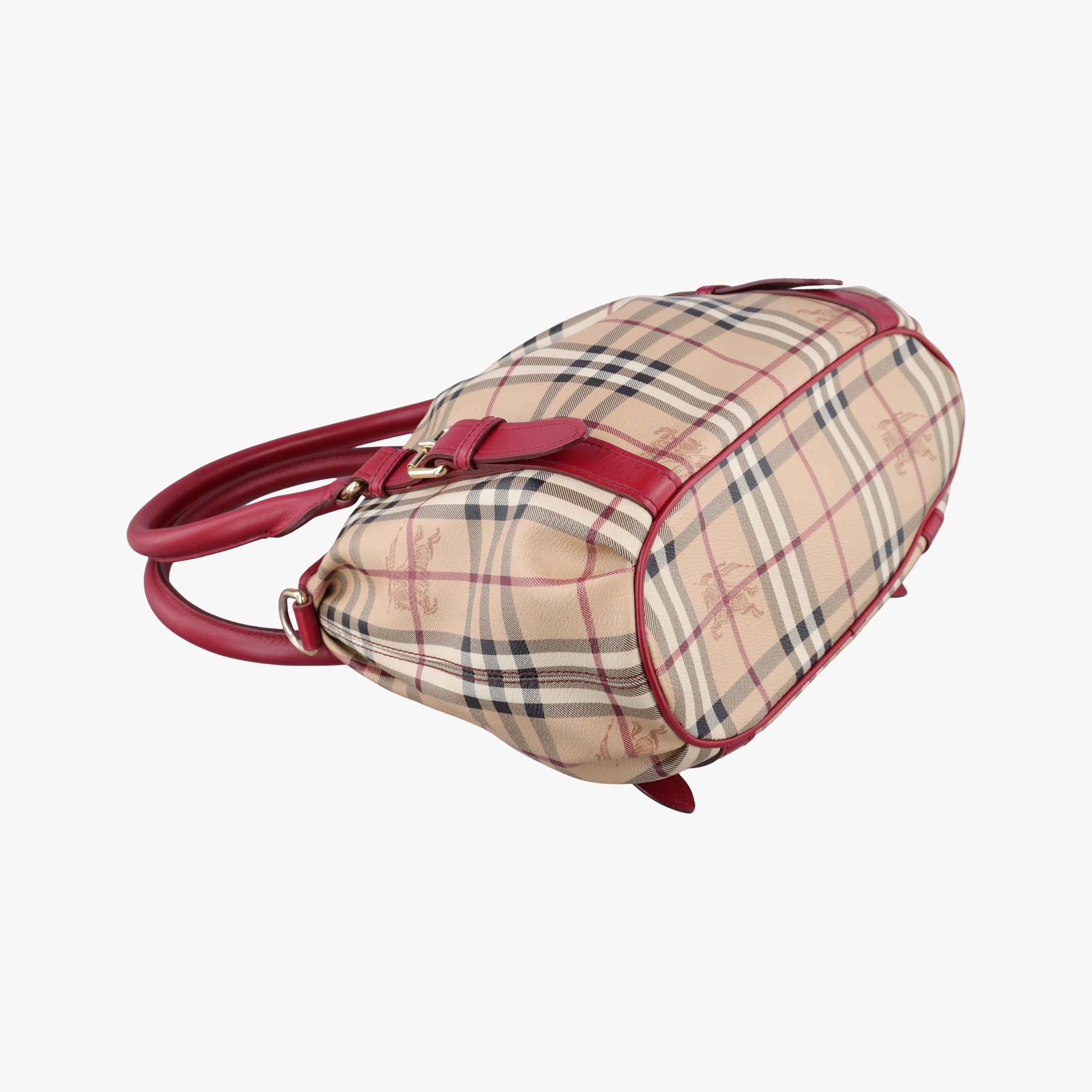 Pre-owned Burberry Haymarket Check Beige × Military Red Coated Canvas × Leather 2wayショルダーバッグ shoulderbag | stylenewstar